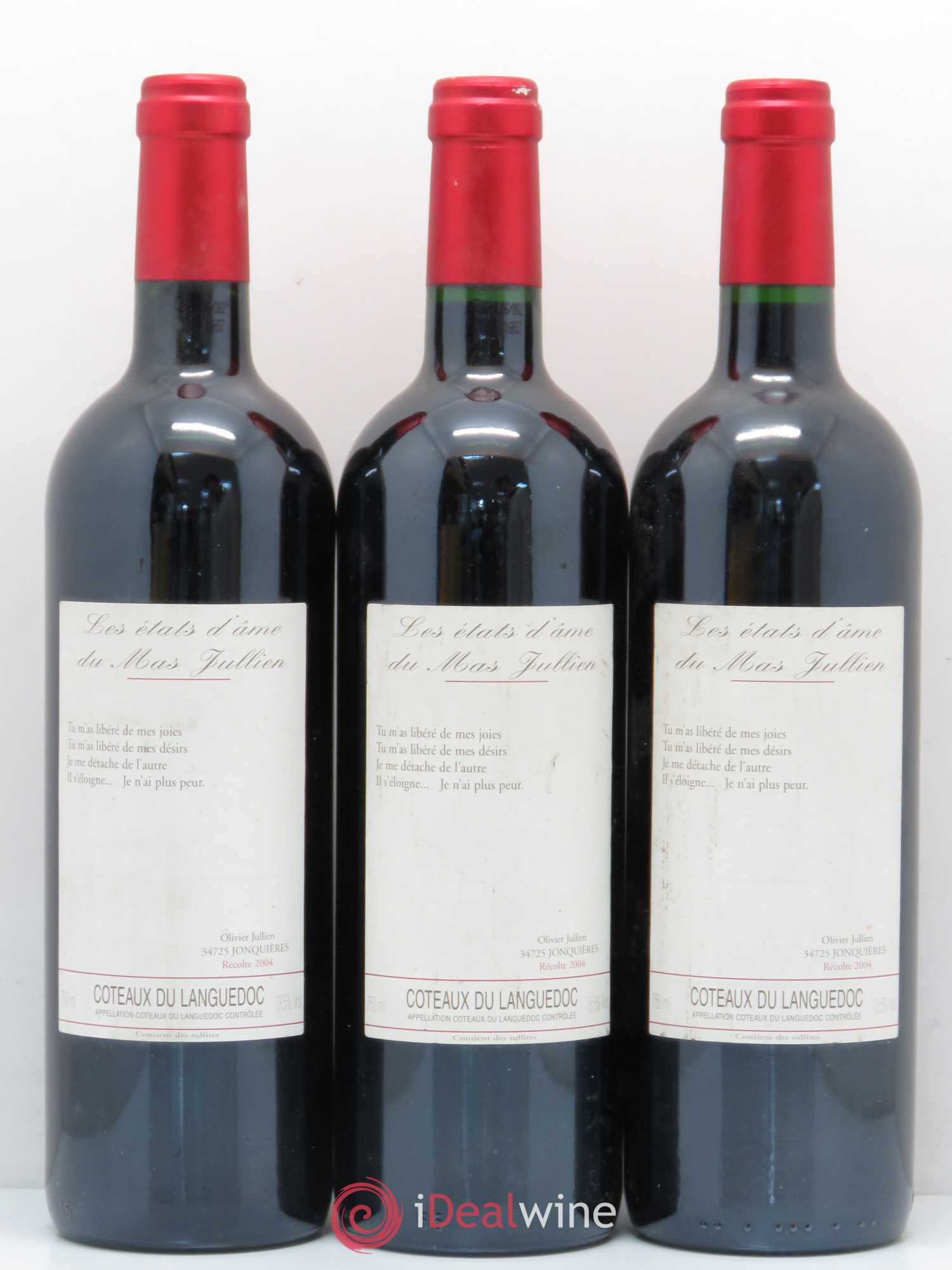Terrasses du Larzac Mas Jullien Les Etats d'Ame du Mas Jullien Olivier Jullien 2004 - Lot de 3 bouteilles - 0