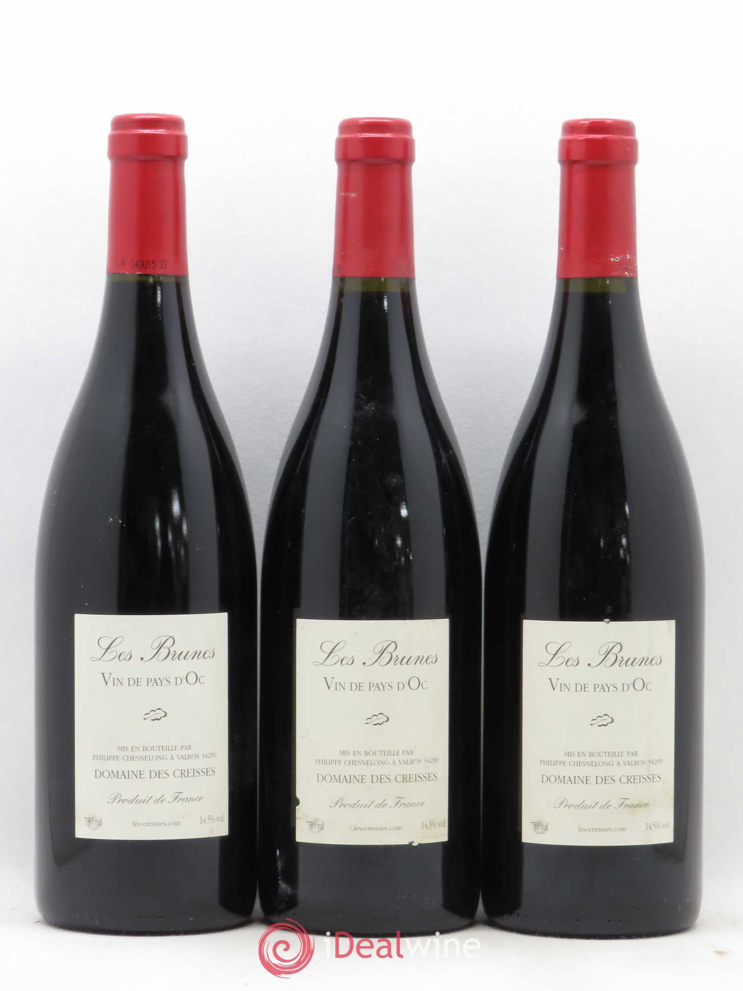 IGP Pays d'Oc (Vin de Pays d'Oc) Les Brunes Domaine des Creisses Philippe Chesnelong 2001 - Lot of 3 bottles - 1