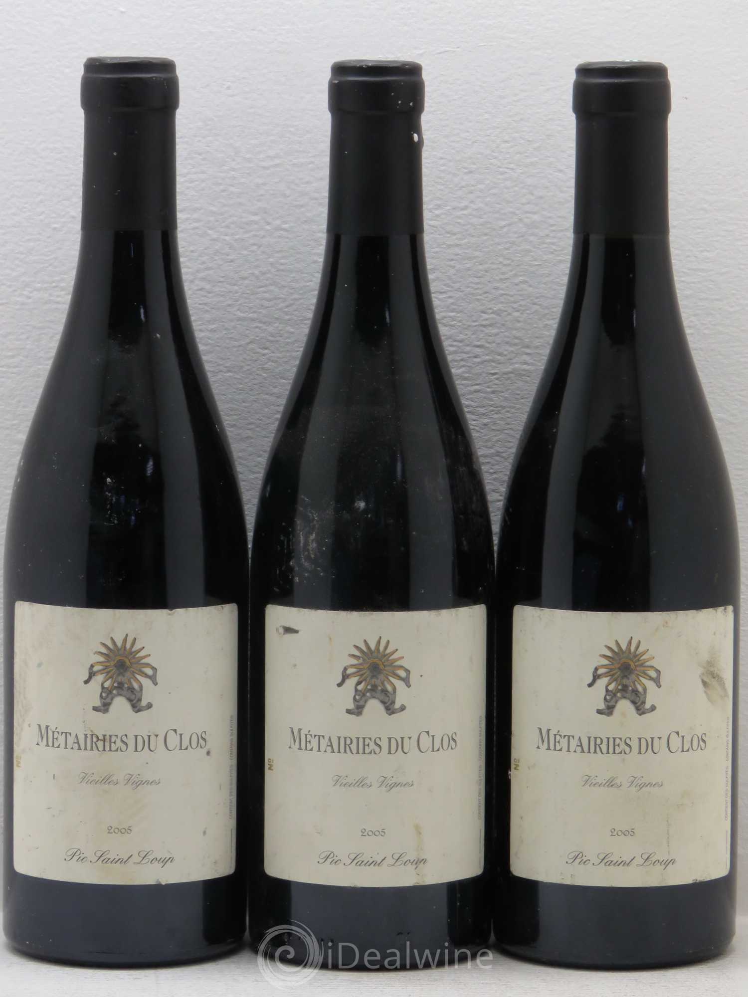 Pic Saint-Loup Les Métairies du Clos Vieilles Vignes Christophe Peyrus et Françoise Julien 2005 - Lot de 3 bouteilles - 0