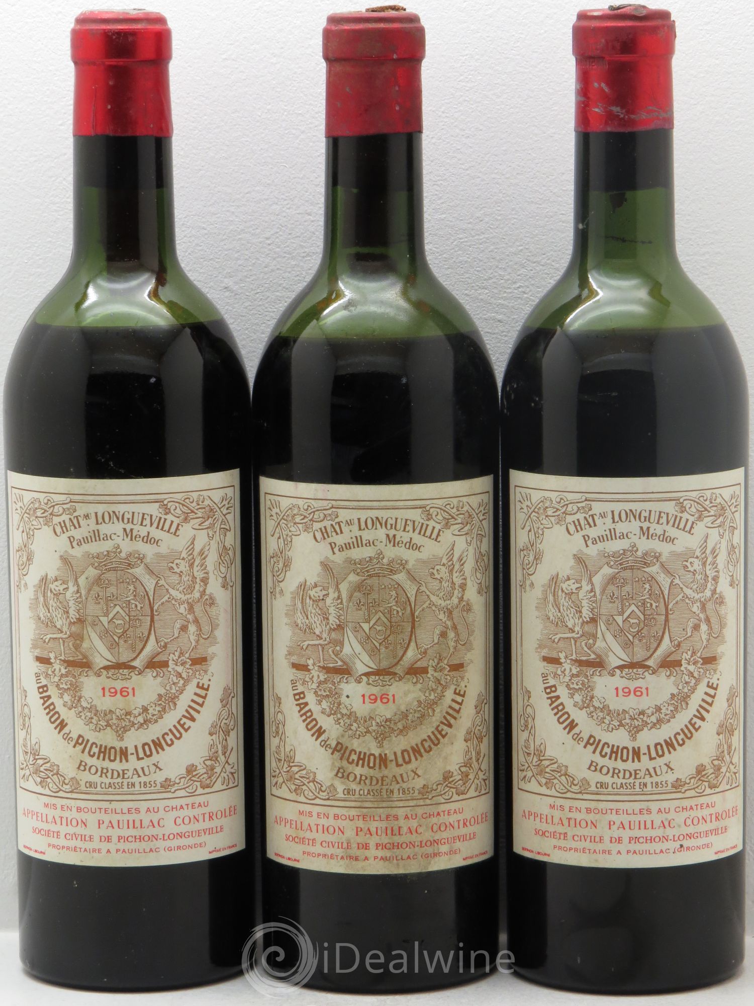 Pichon Longueville Baron 2ème Grand Cru Classé 1961 - Lot de 3 bouteilles - 0