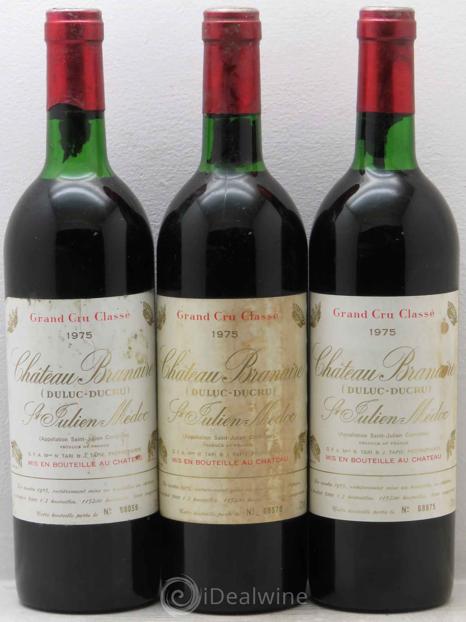 Château Branaire Ducru 4ème Grand Cru Classé 1975 - Lot de 3 bouteilles - 0