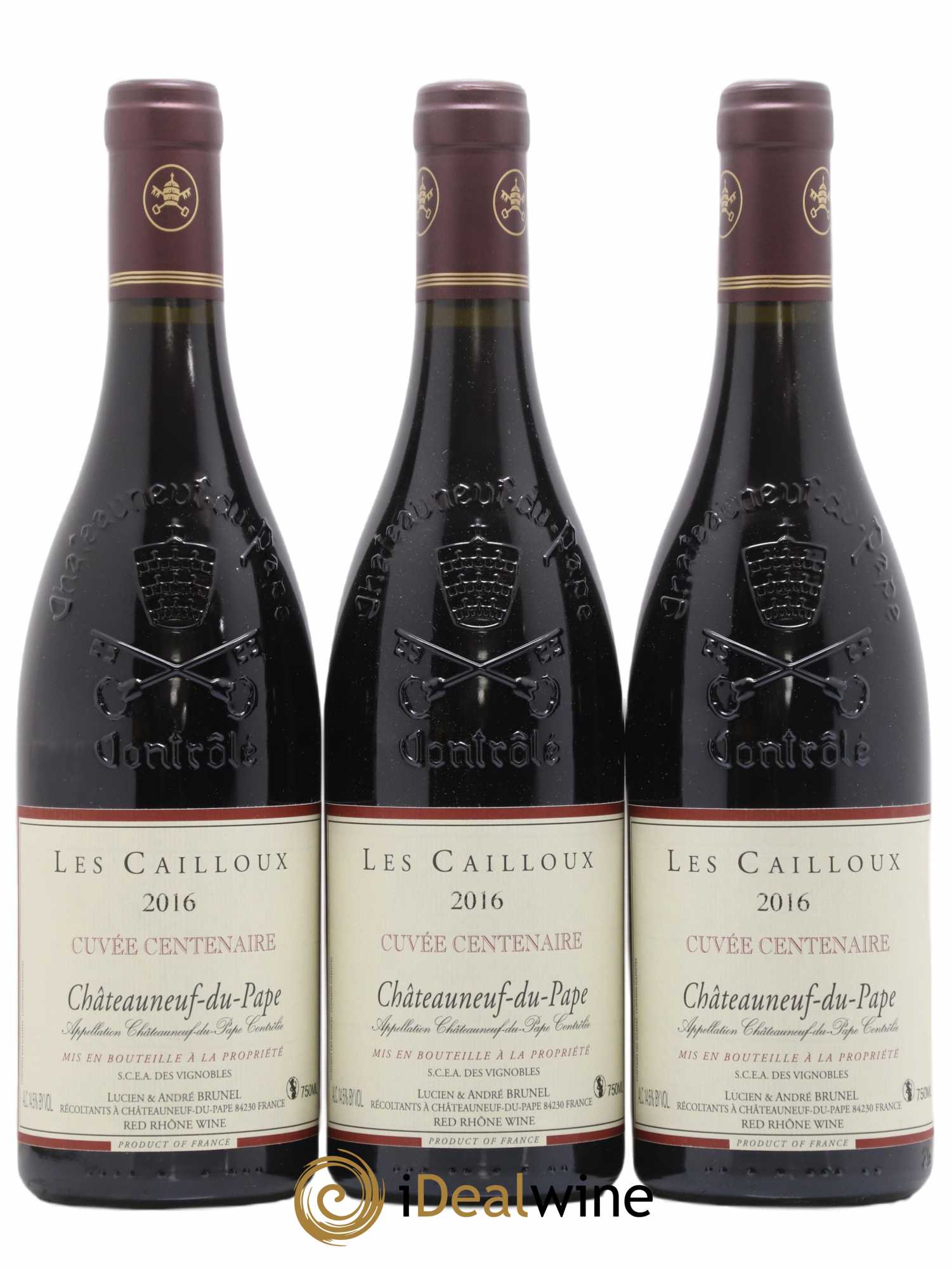 Châteauneuf-du-Pape Les Cailloux Cuvée Centenaire André Brunel 2016 - Lot de 3 bouteilles - 0