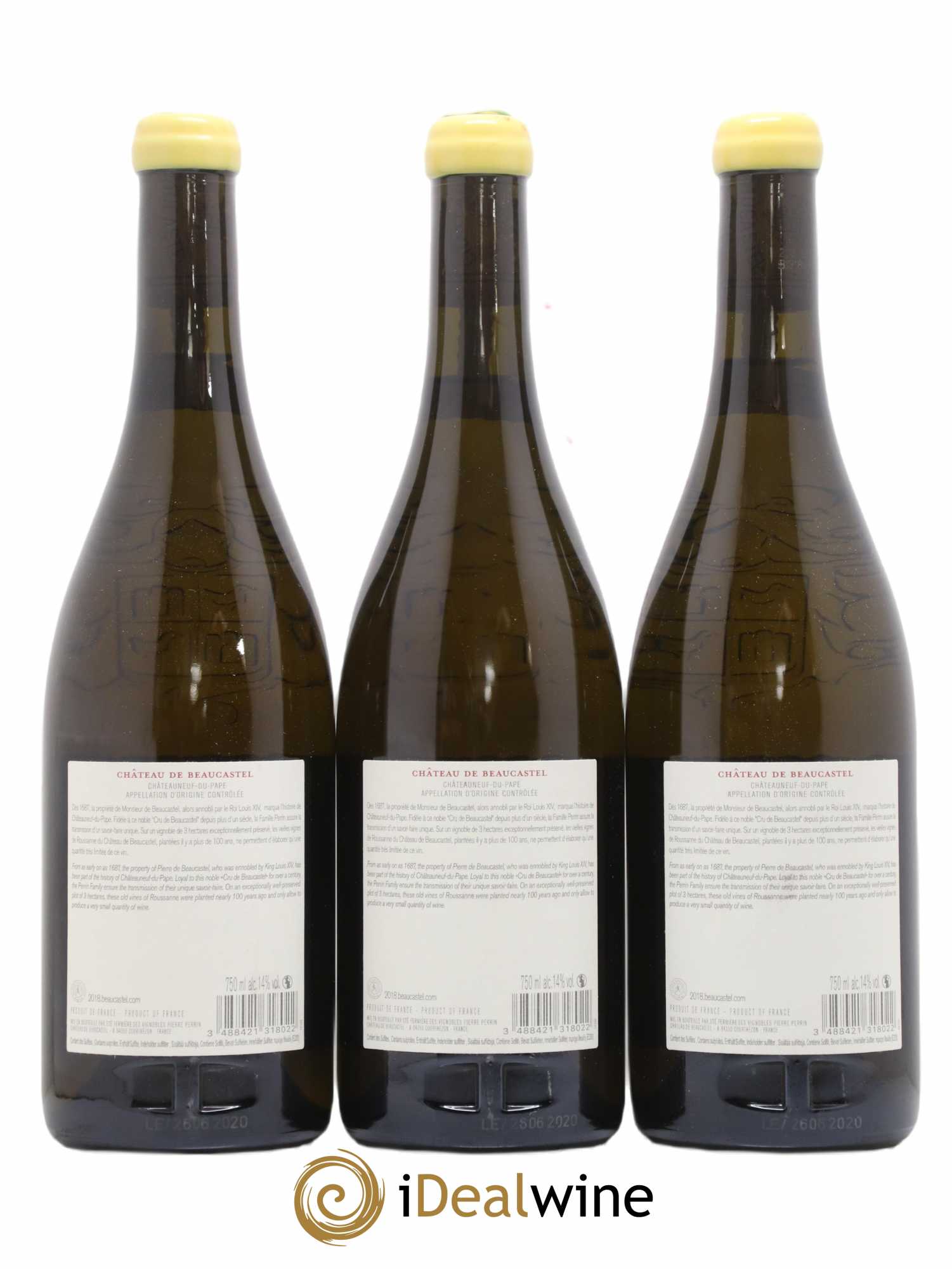 Châteauneuf-du-Pape Château de Beaucastel Vieilles vignes Roussanne Famille Perrin 2018 - Lot de 3 bouteilles - 1