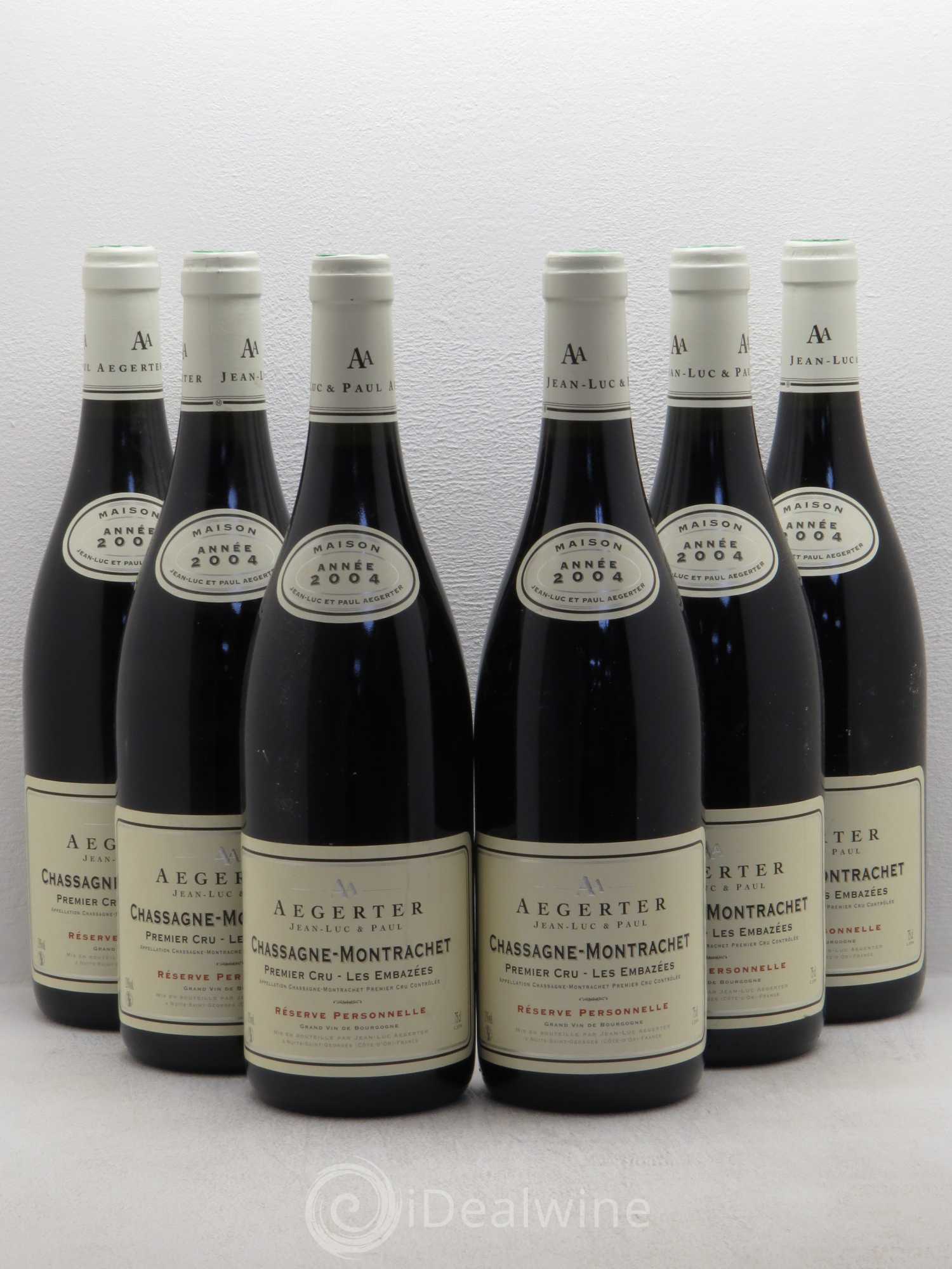 Chassagne-Montrachet 1er Cru Aegerter Les Embazees réserve personnelle 2004 - Posten von 6 Flaschen - 0