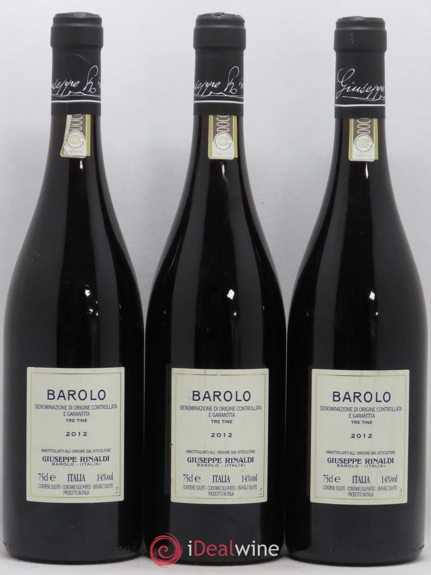 Barolo DOCG Tre Tine Giuseppe Rinaldi 2012 - Lot de 3 bouteilles - 1