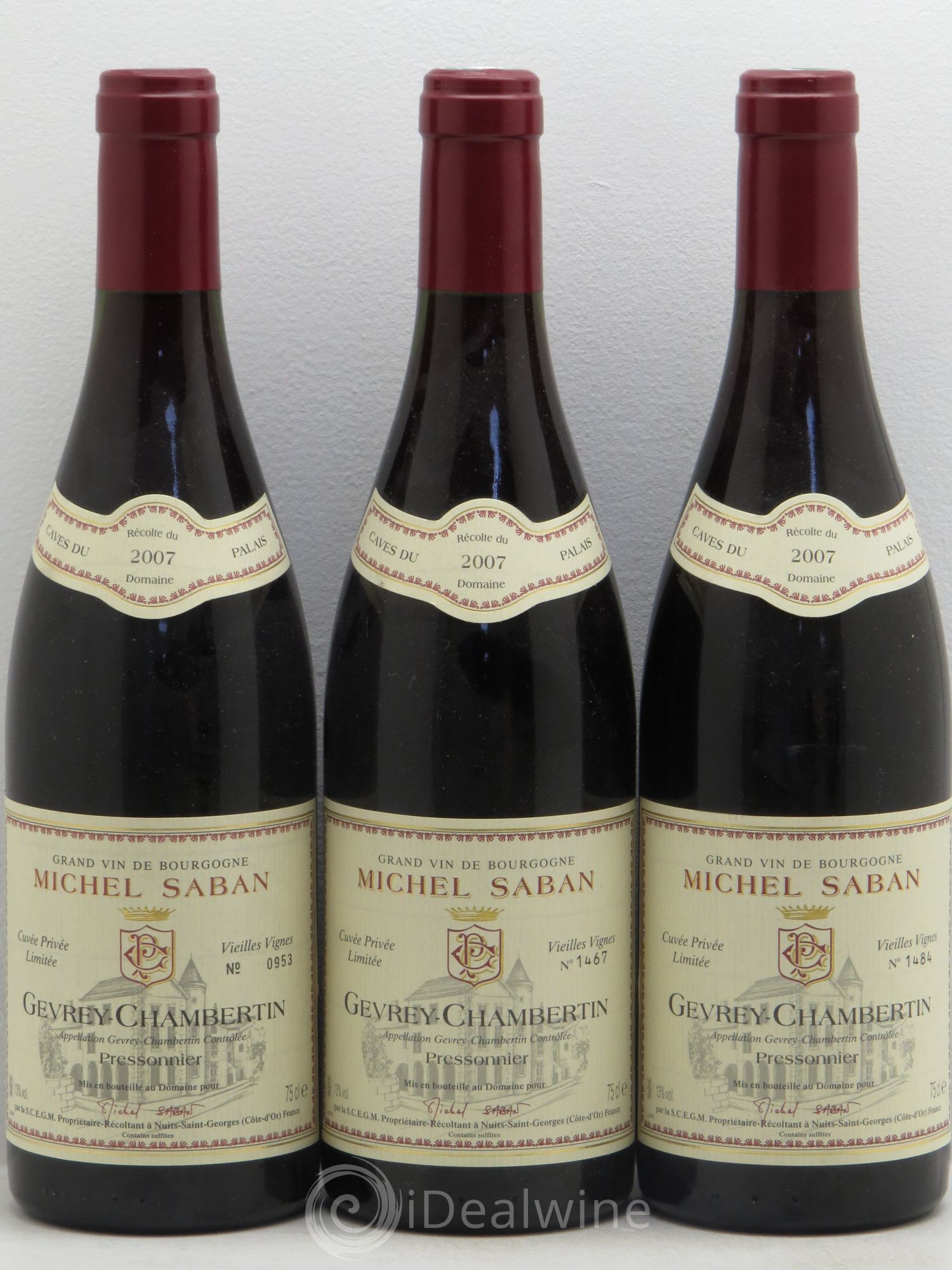 Gevrey-Chambertin Cave du palais Michel Saban 2007 - Posten von 3 Flaschen - 0