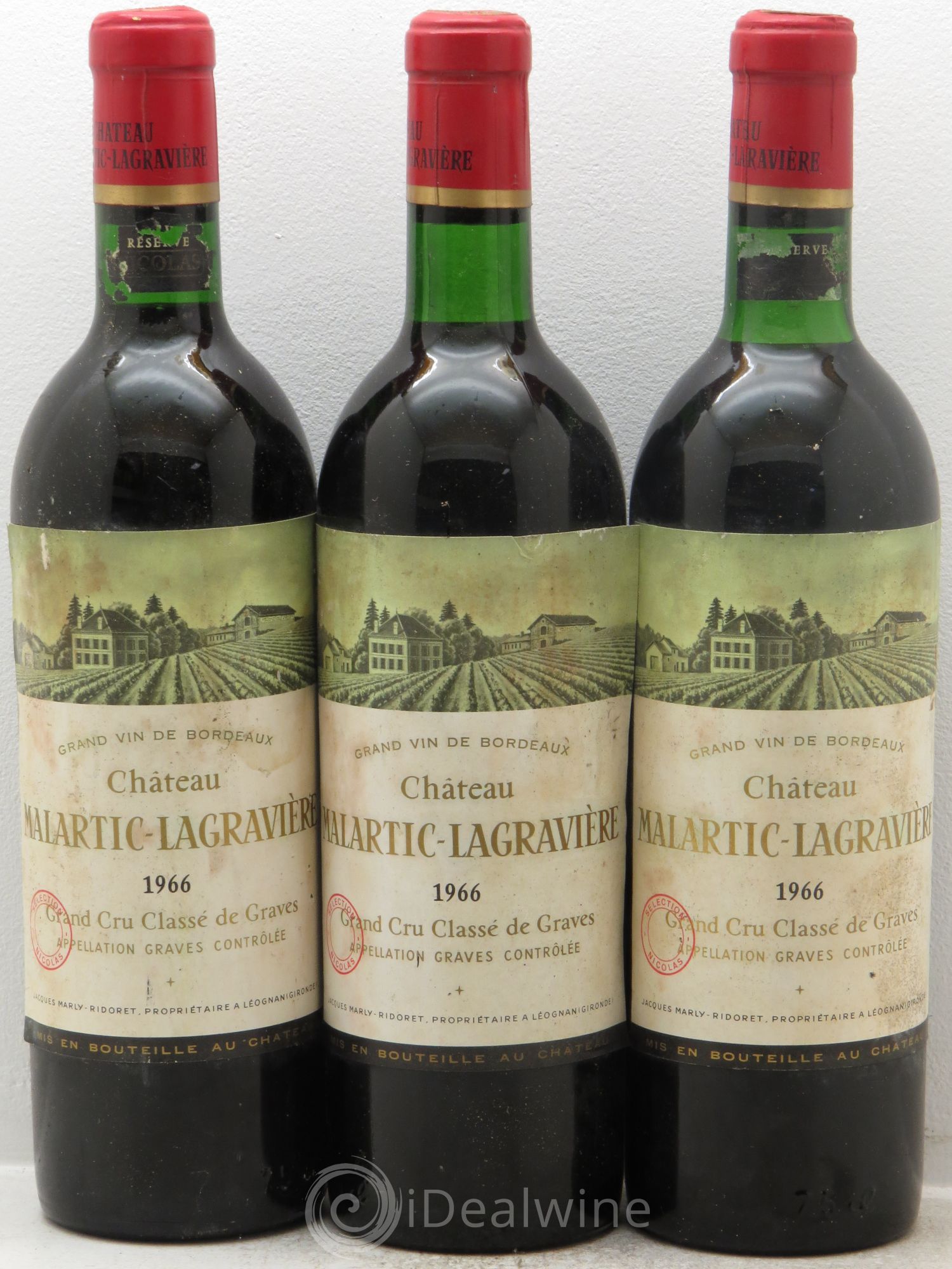Château Malartic-Lagravière Cru Classé de Graves 1966 - Lot de 3 bouteilles - 0