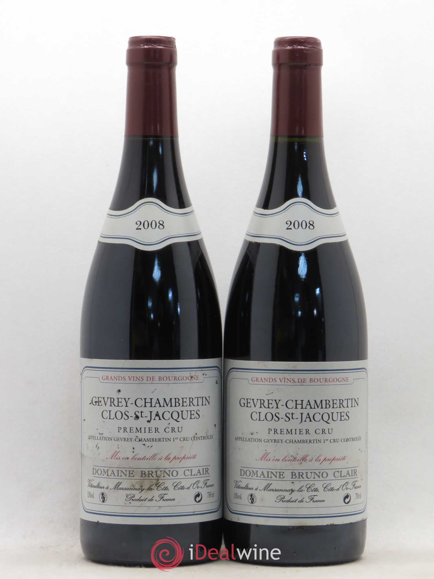 Gevrey-Chambertin 1er Cru Clos Saint-Jacques Bruno Clair (Domaine) 2008 - Lot de 2 bouteilles - 0