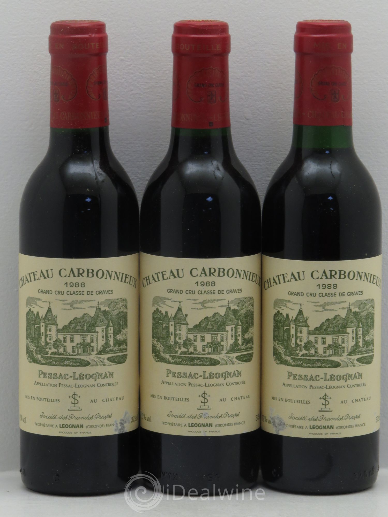 Château Carbonnieux Cru Classé de Graves 1988 - Lot de 3 demi bouteilles - 0