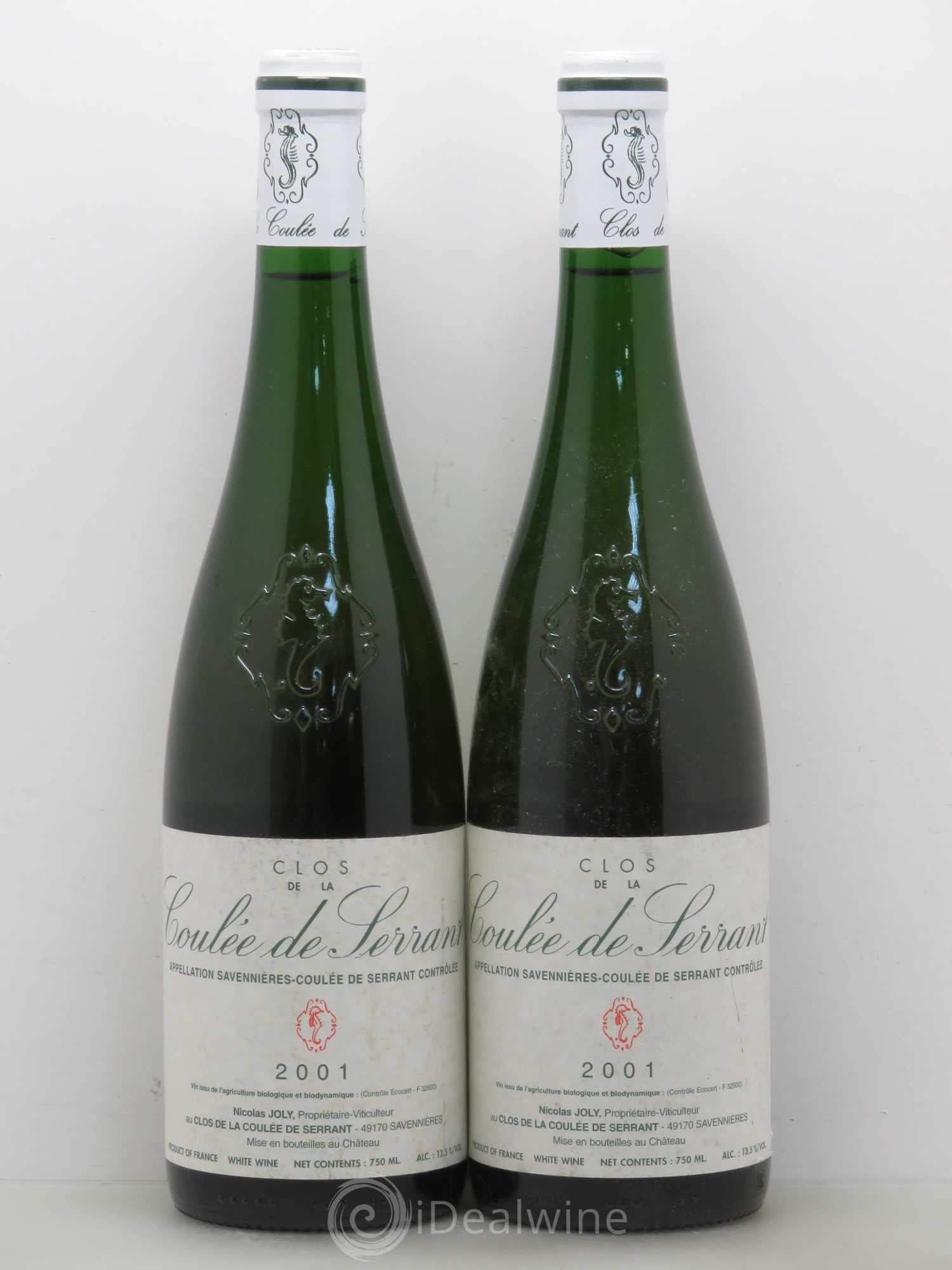 Savennières Clos de la Coulée de Serrant Vignobles de la Coulée de Serrant - Nicolas Joly 2001 - Lot de 2 bouteilles - 0