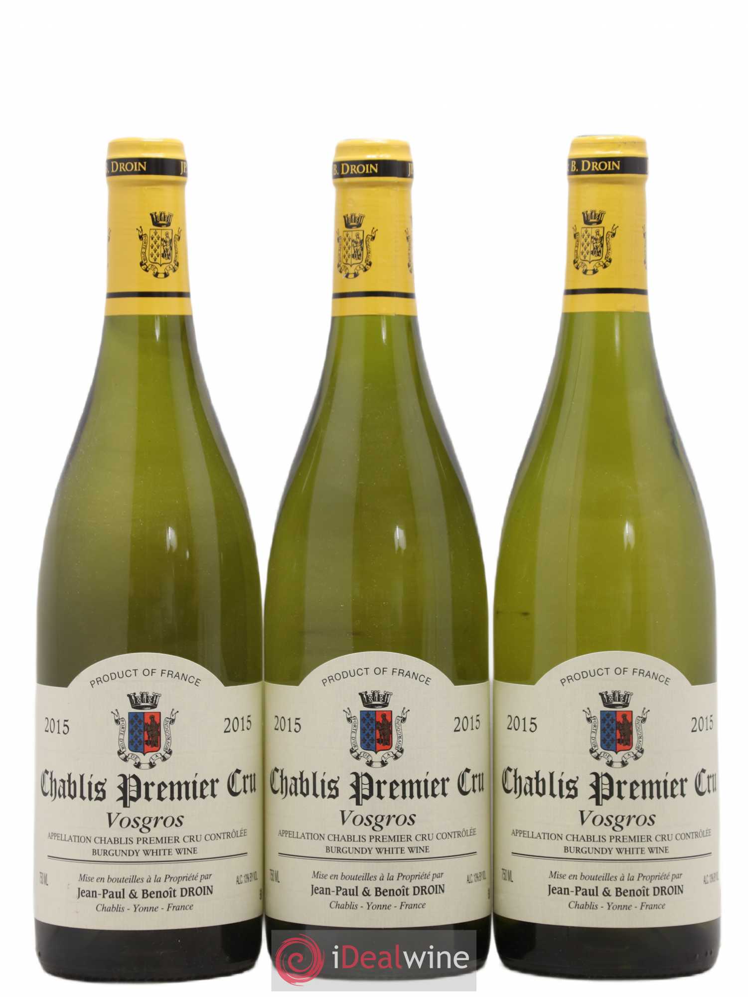 Chablis 1er Cru Vosgros Jean-Paul & Benoît Droin (Domaine) 2015 - Lot de 3 bouteilles - 0