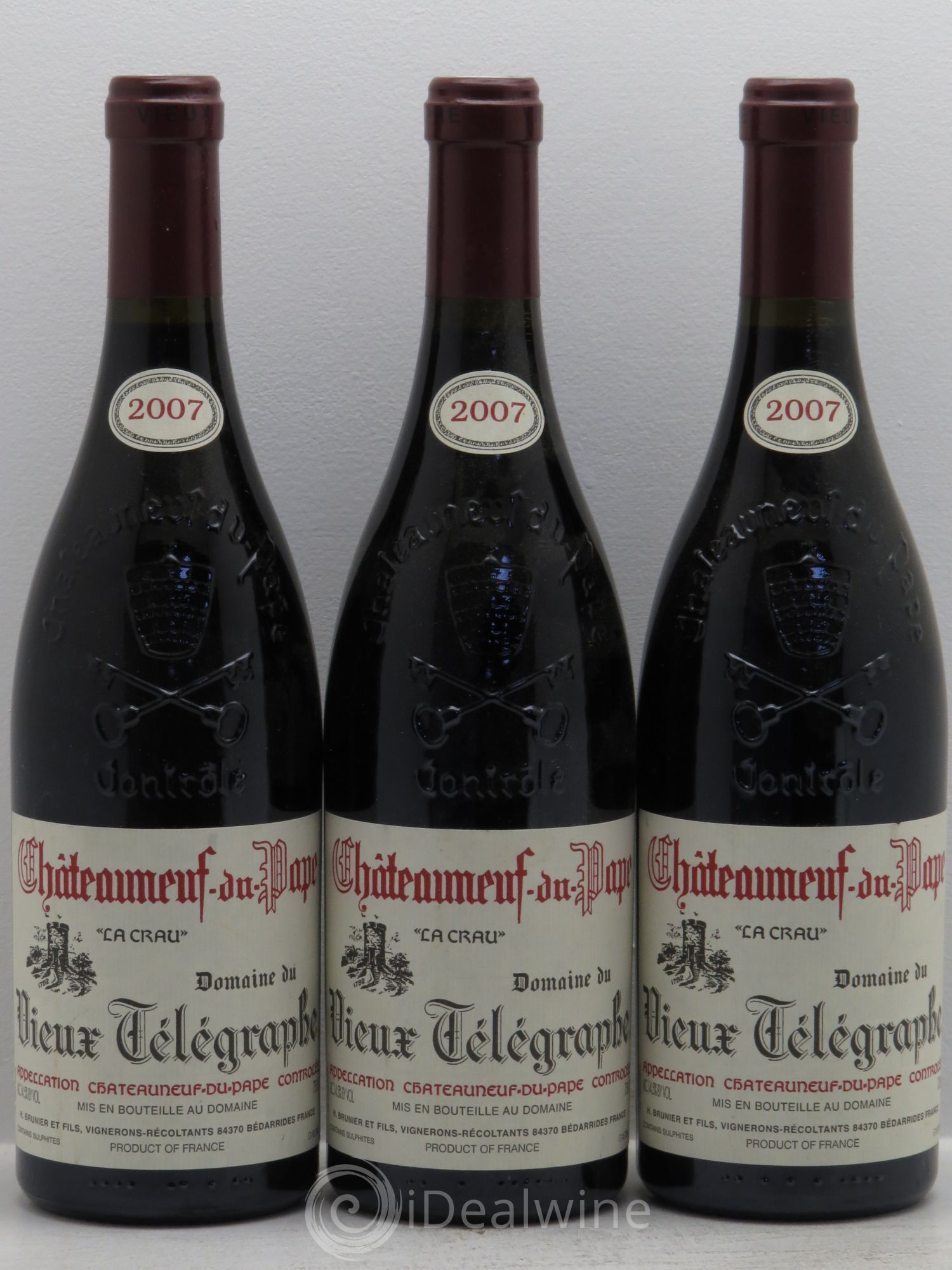 Châteauneuf-du-Pape Vieux Télégraphe (Domaine du) Vignobles Brunier 2007 - Lot de 3 bouteilles - 0