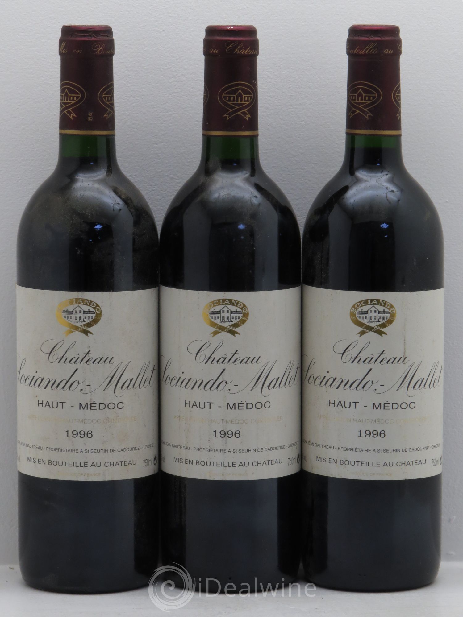 Château Sociando Mallet 1996 - Lot de 3 bouteilles - 0