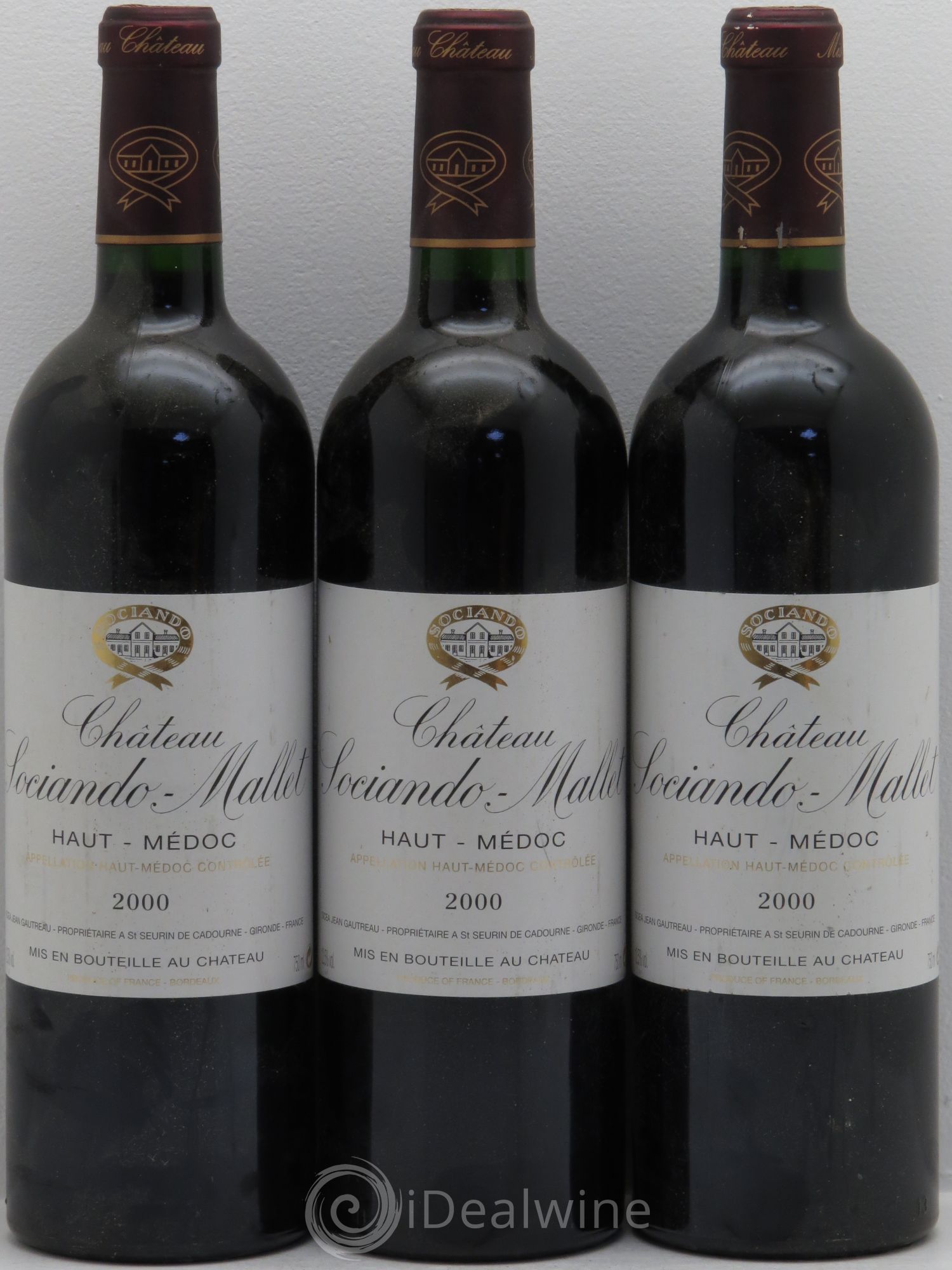 Château Sociando Mallet 2000 - Lot de 3 bouteilles - 0