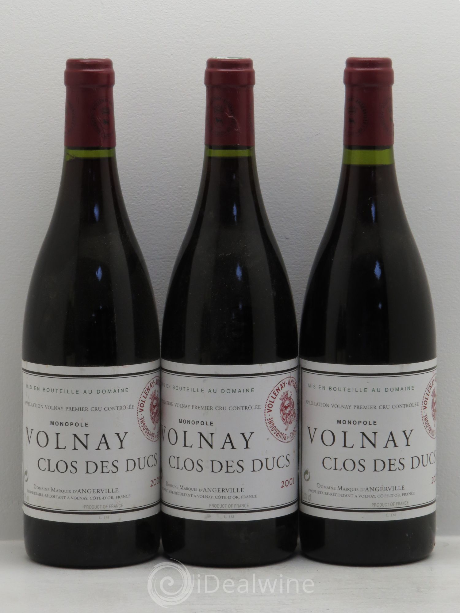 Volnay 1er Cru Clos des Ducs Marquis d'Angerville (Domaine) 2001 - Lot de 3 bouteilles - 0