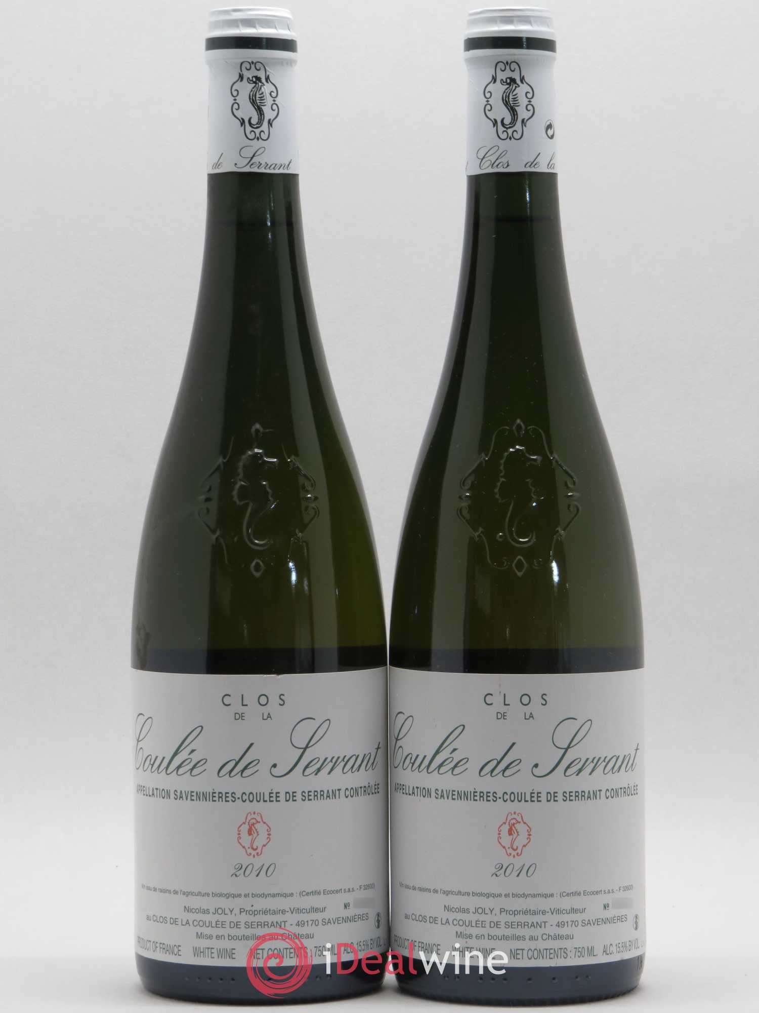 Savennières Clos de la Coulée de Serrant Vignobles de la Coulée de Serrant - Nicolas Joly 2010 - Lot de 2 bouteilles - 0