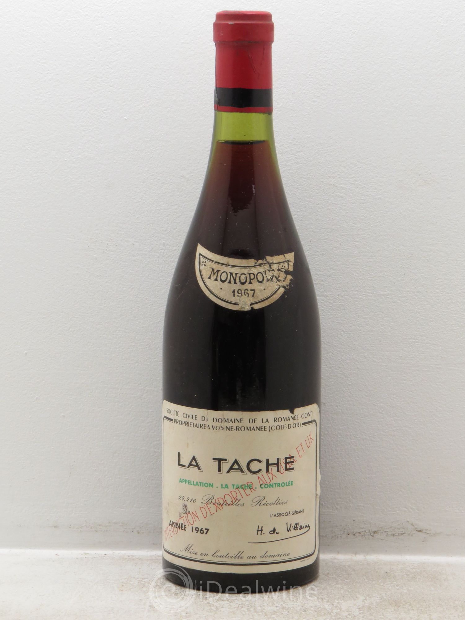 La Tâche Grand Cru Domaine de la Romanée-Conti 1967 - Lot de 1 bouteille - 0