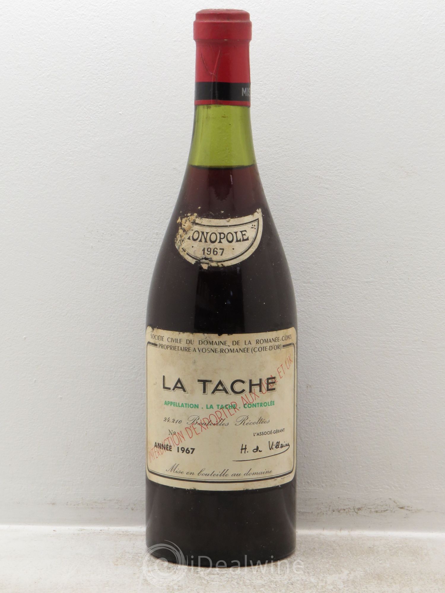 La Tâche Grand Cru Domaine de la Romanée-Conti 1967 - Lot de 1 bouteille - 0