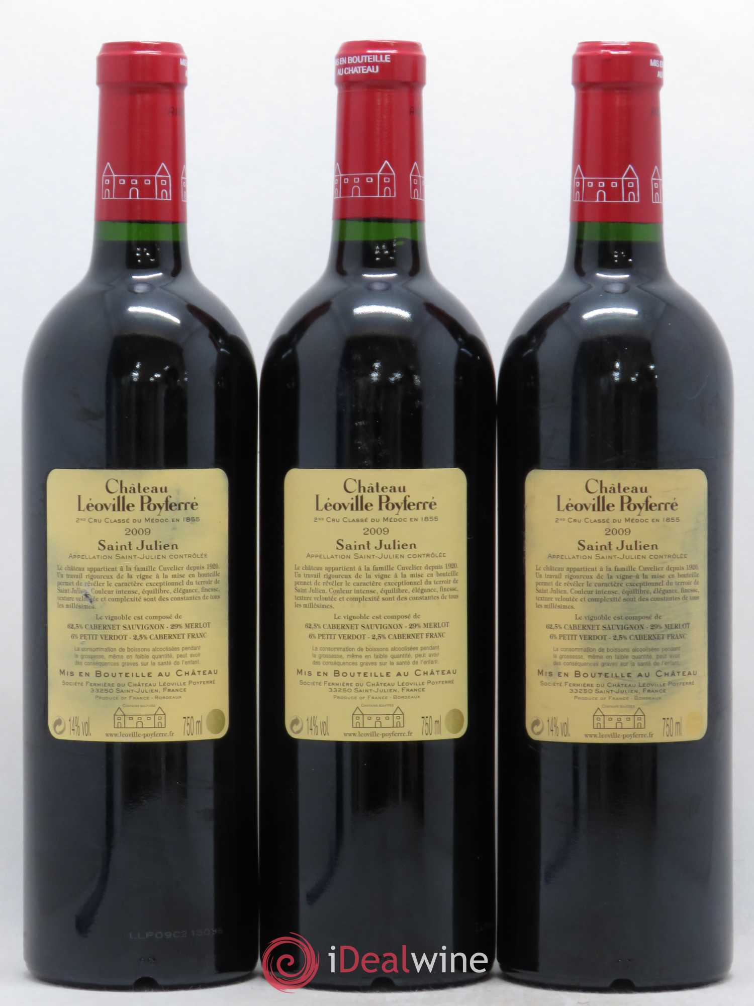 Château Léoville Poyferré 2ème Grand Cru Classé (sans prix de réserve) 2009 - Lot de 3 bouteilles - 1