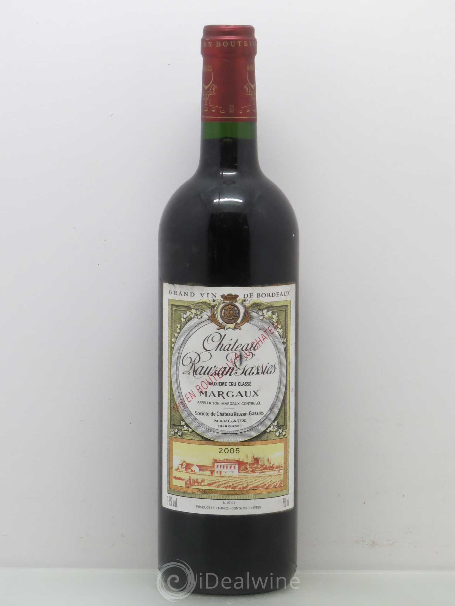Château Rauzan-Gassies 2ème Grand Cru Classé (sans prix de réserve) 2005 - Lot de 1 bouteille - 0