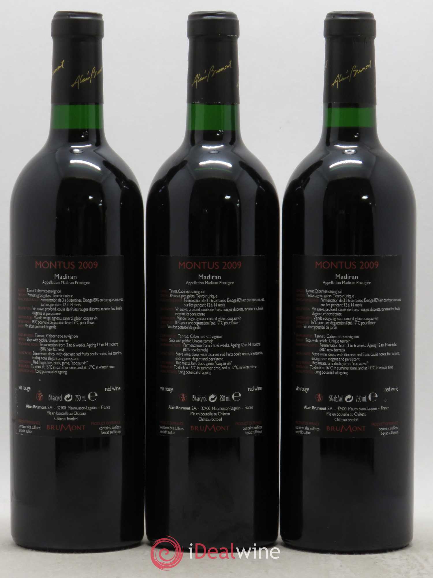 Madiran Château Montus Alain Brumont 2009 - Lot de 3 bouteilles - 1