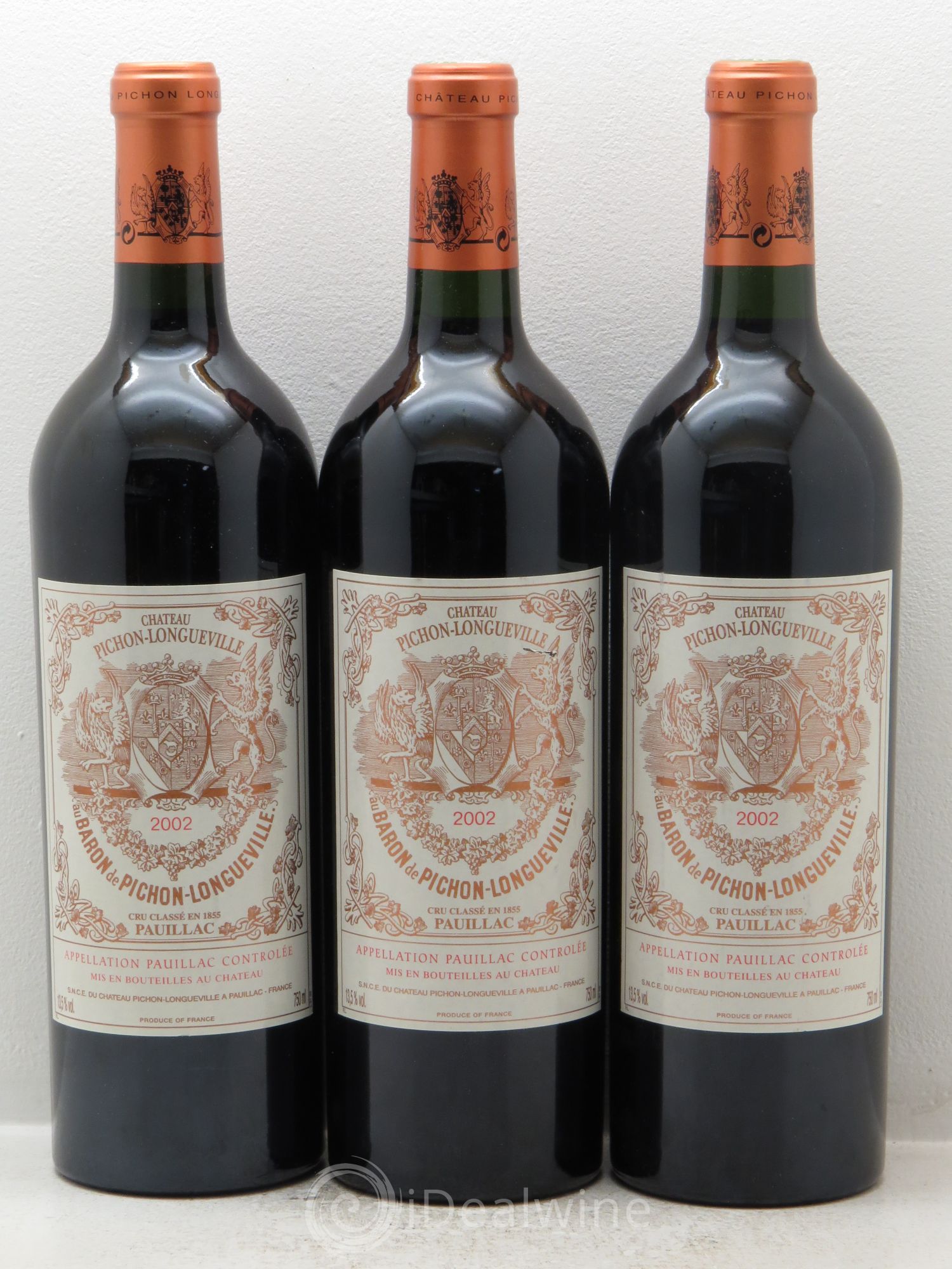 Pichon Longueville Baron 2ème Grand Cru Classé 2002 - Lot de 3 bouteilles - 0