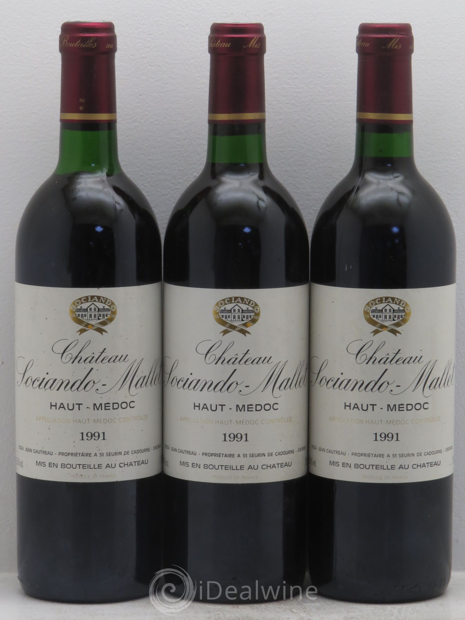 Château Sociando Mallet 1991 - Lot de 3 bouteilles - 0