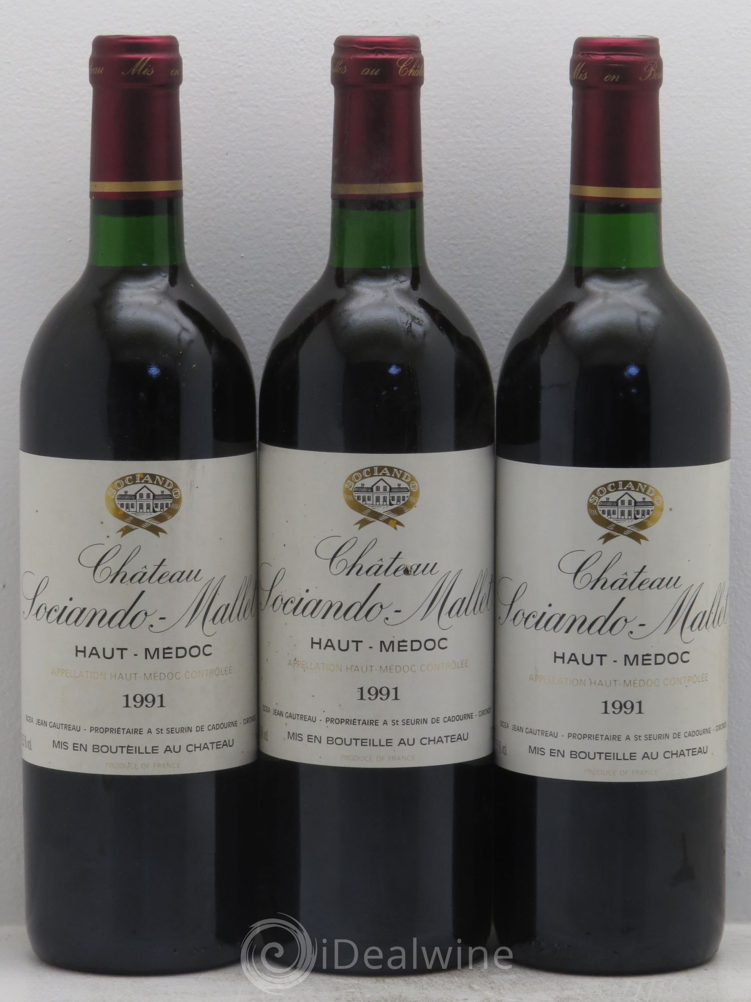 Château Sociando Mallet 1991 - Lot de 3 bouteilles - 0