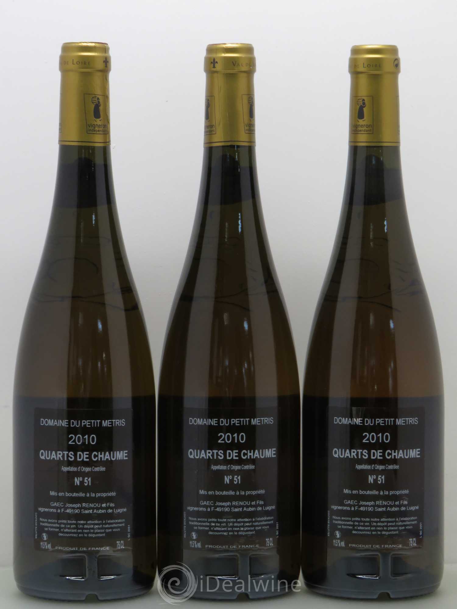 Quarts de Chaume Domaine du Petit Metris 2010 - Lotto di 3 bottiglie - 1