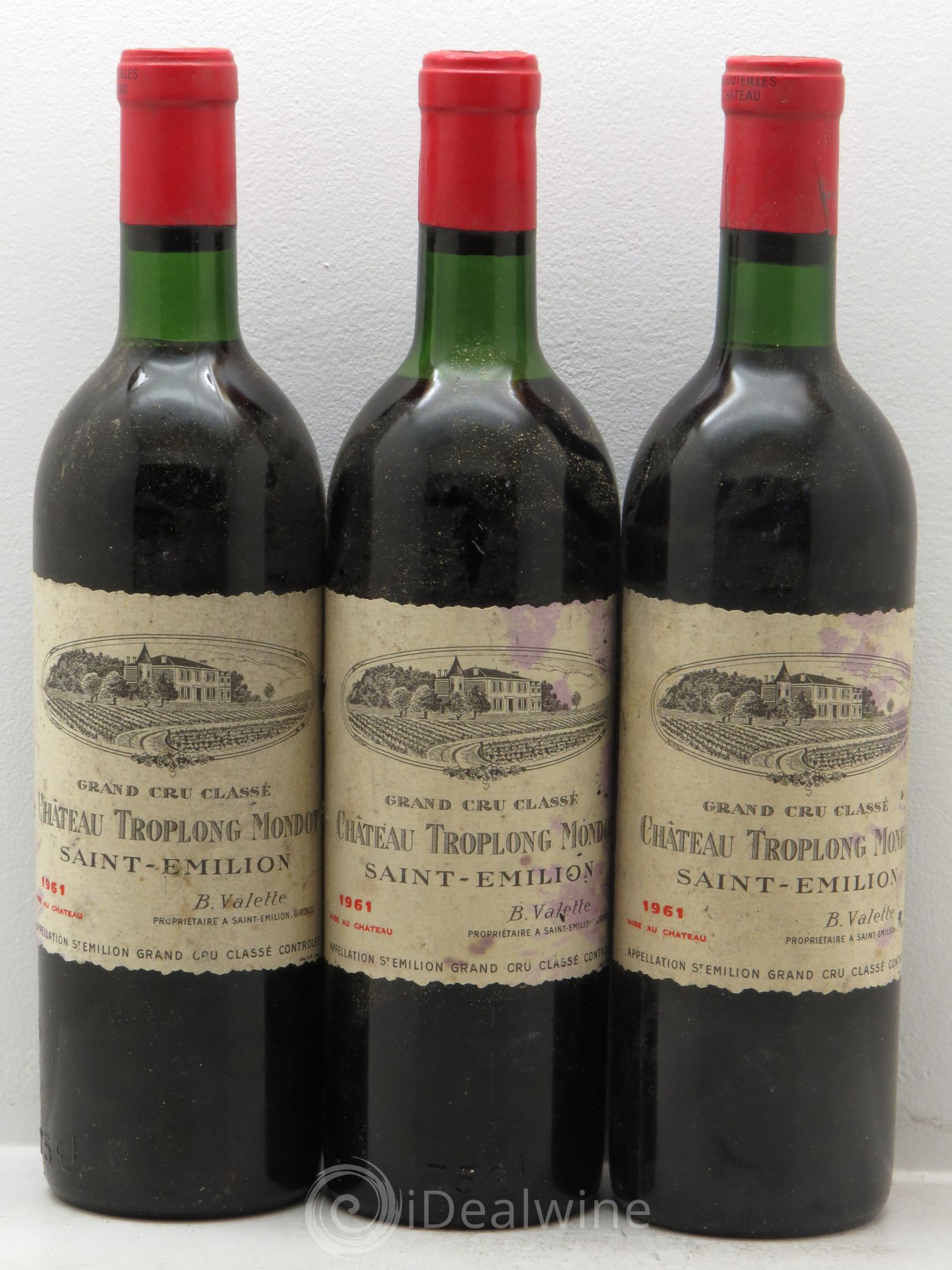 Château Troplong Mondot 1er Grand Cru Classé B 1961 - Lot de 3 bouteilles - 0