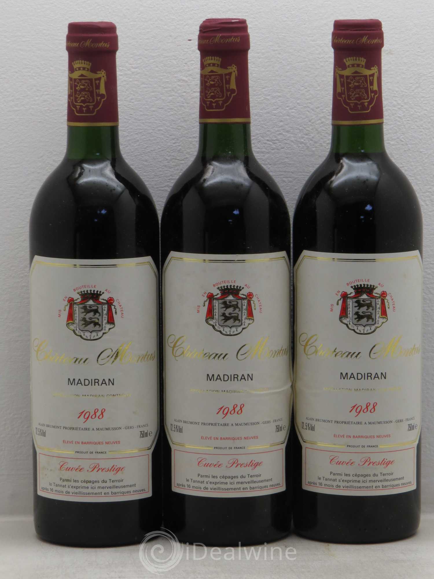Madiran Château Montus Alain Brumont Prestige 1988 - Lot de 3 bouteilles - 0