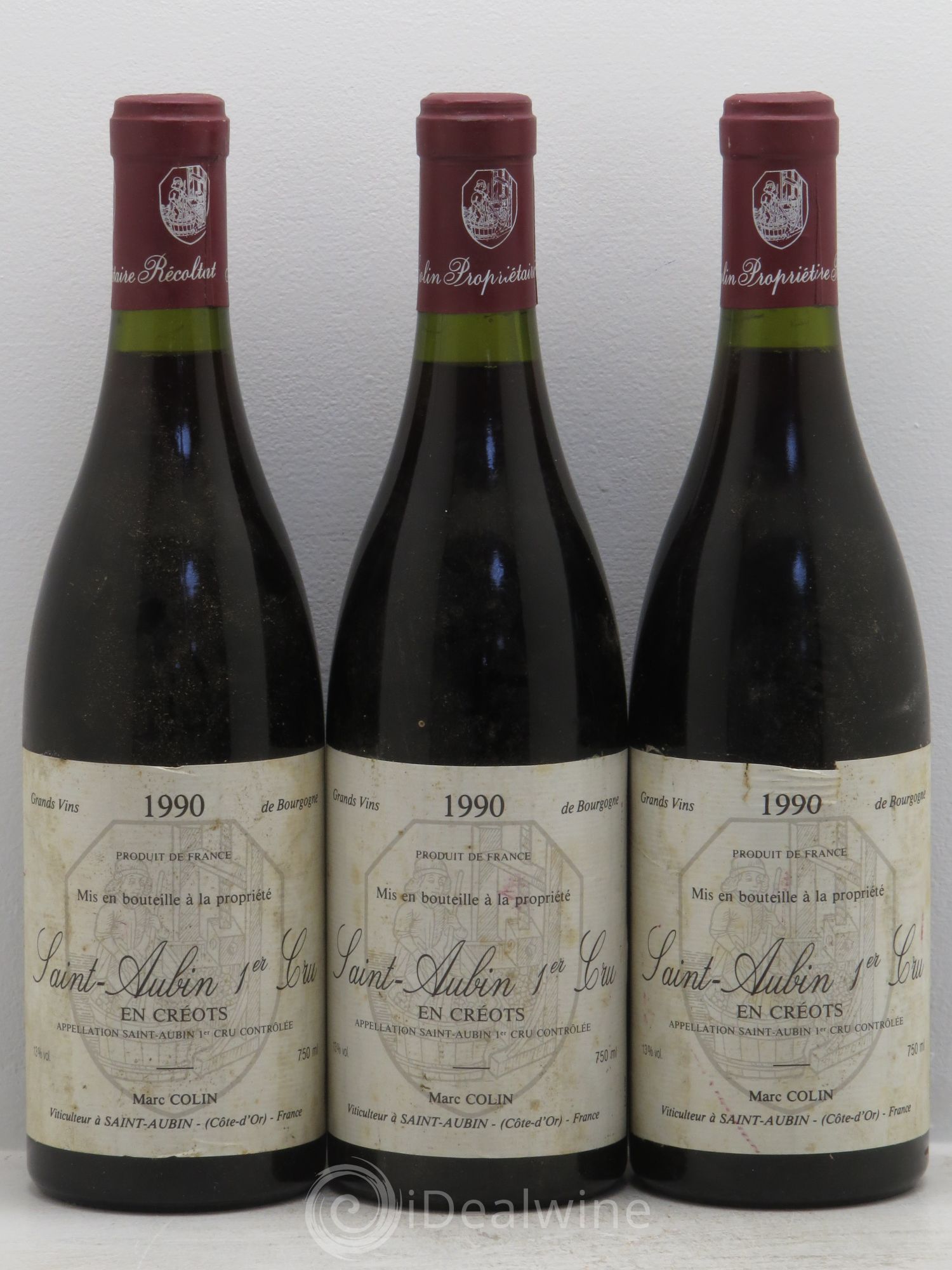 Saint-Aubin 1er Cru En Créots - Marc Colin 1990 - Lot de 3 bouteilles - 0