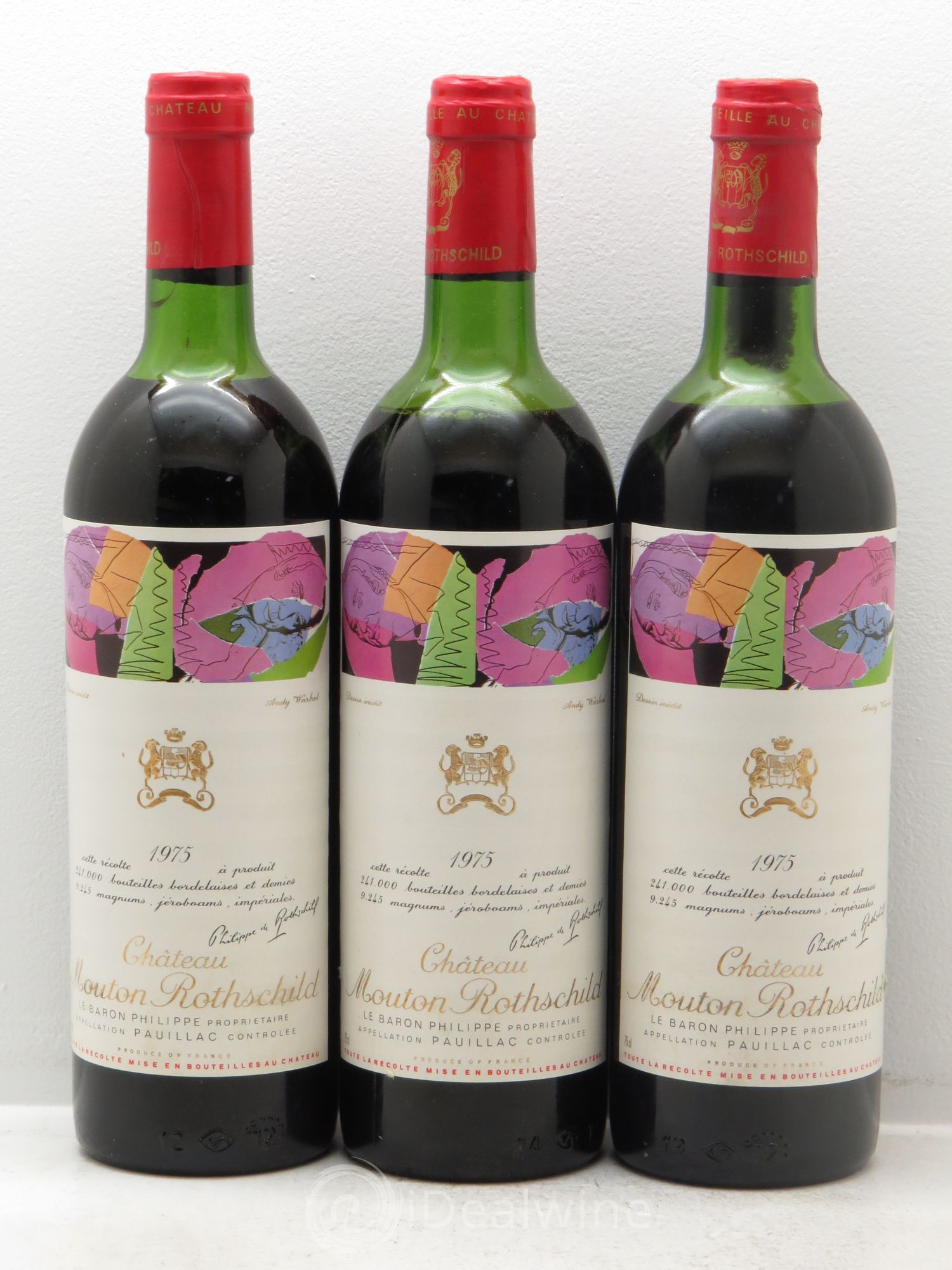 Château Mouton Rothschild 1er Grand Cru Classé 1975 - Lot de 3 bouteilles - 0