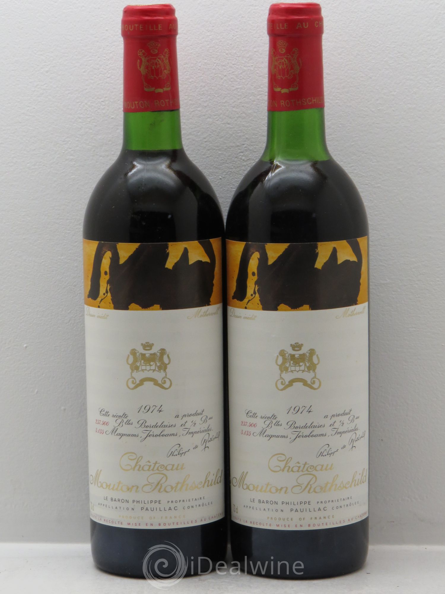 Château Mouton Rothschild 1er Grand Cru Classé 1974 - Lot de 2 bouteilles - 0