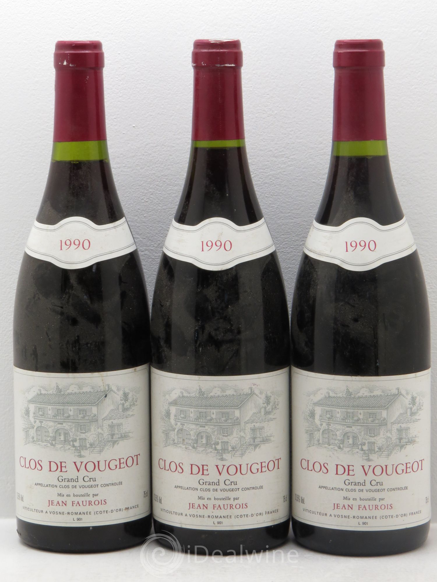 Clos de Vougeot Grand Cru Jean Faurois 1990 - Lot de 3 bouteilles - 0