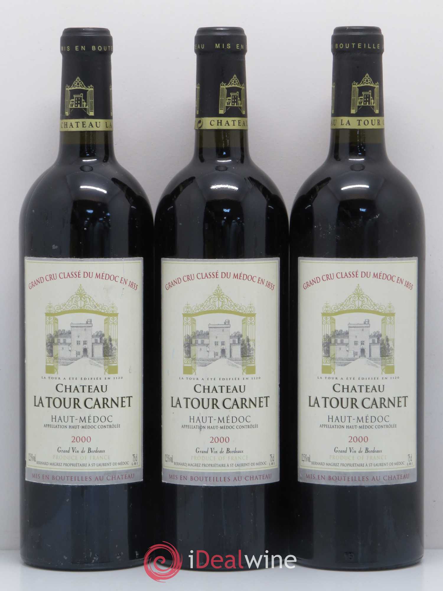 Château la Tour Carnet 4ème Grand Cru Classé 2000 - Lot de 3 bouteilles - 0