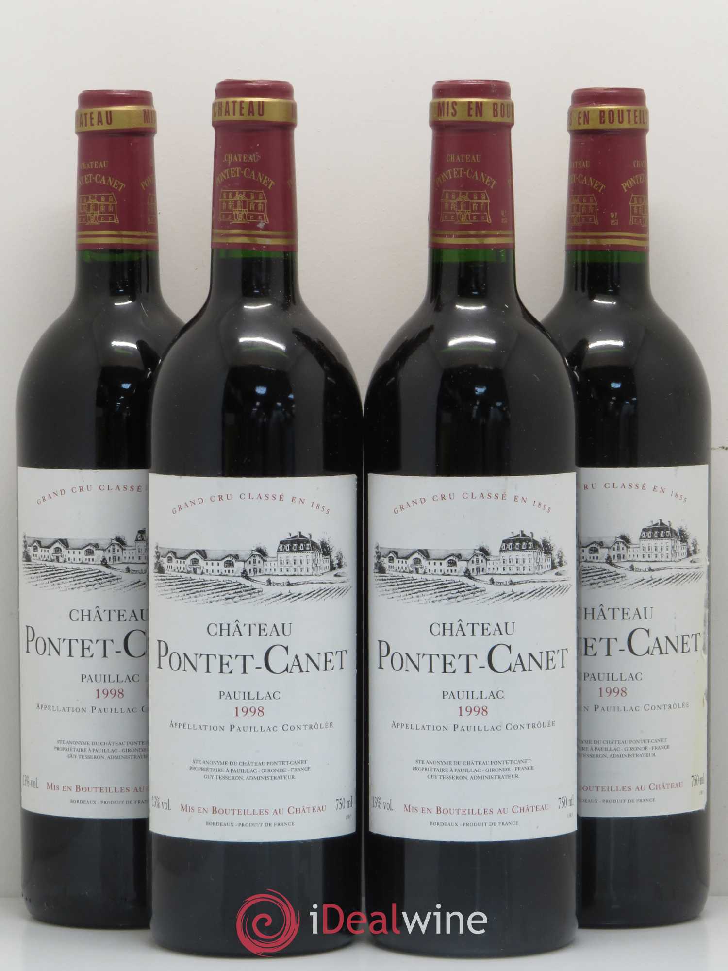 Château Pontet Canet 5ème Grand Cru Classé 1998 - Lot de 4 bouteilles - 0