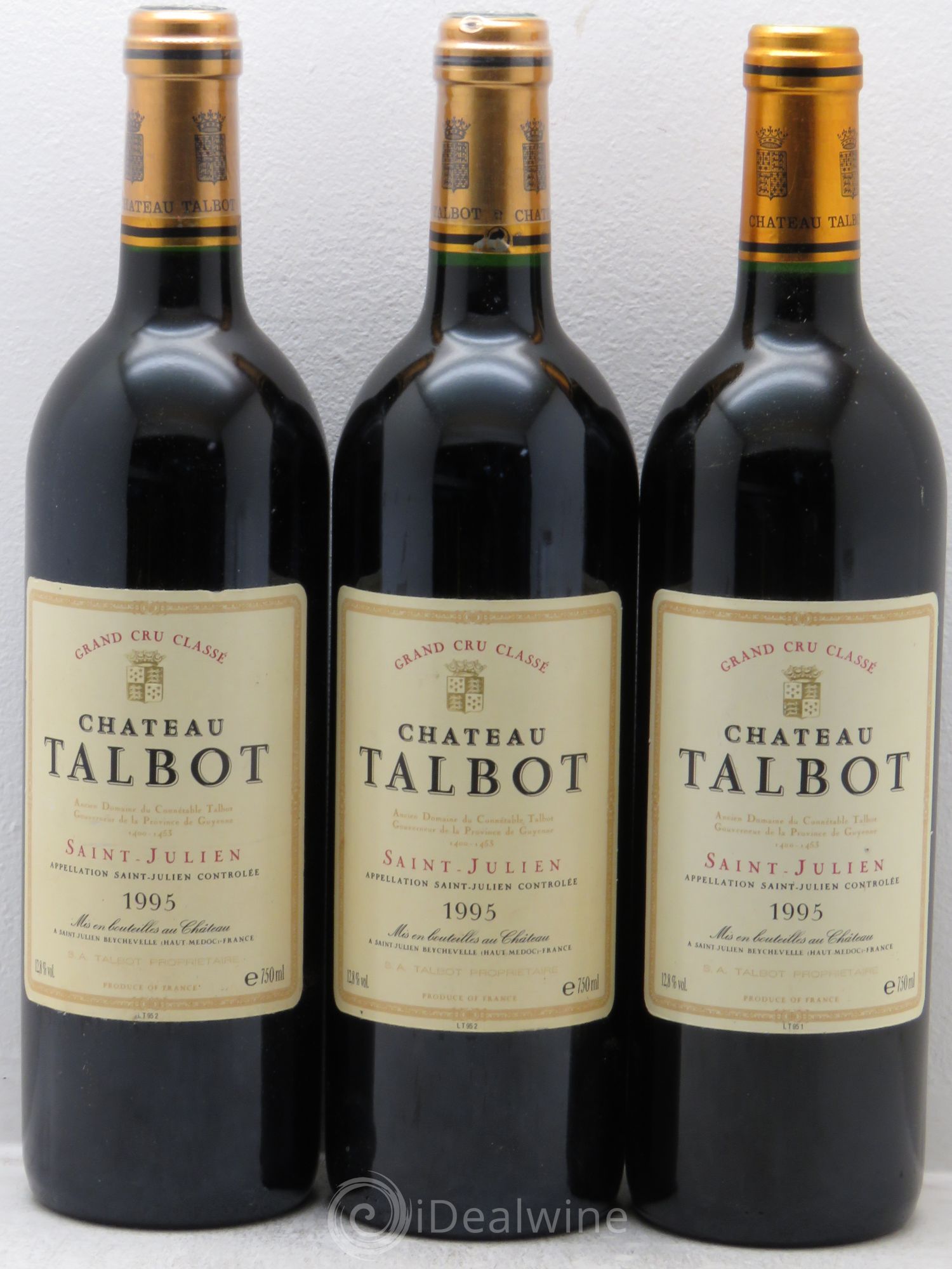 Château Talbot 4ème Grand Cru Classé 1995 - Lot de 3 bouteilles - 0