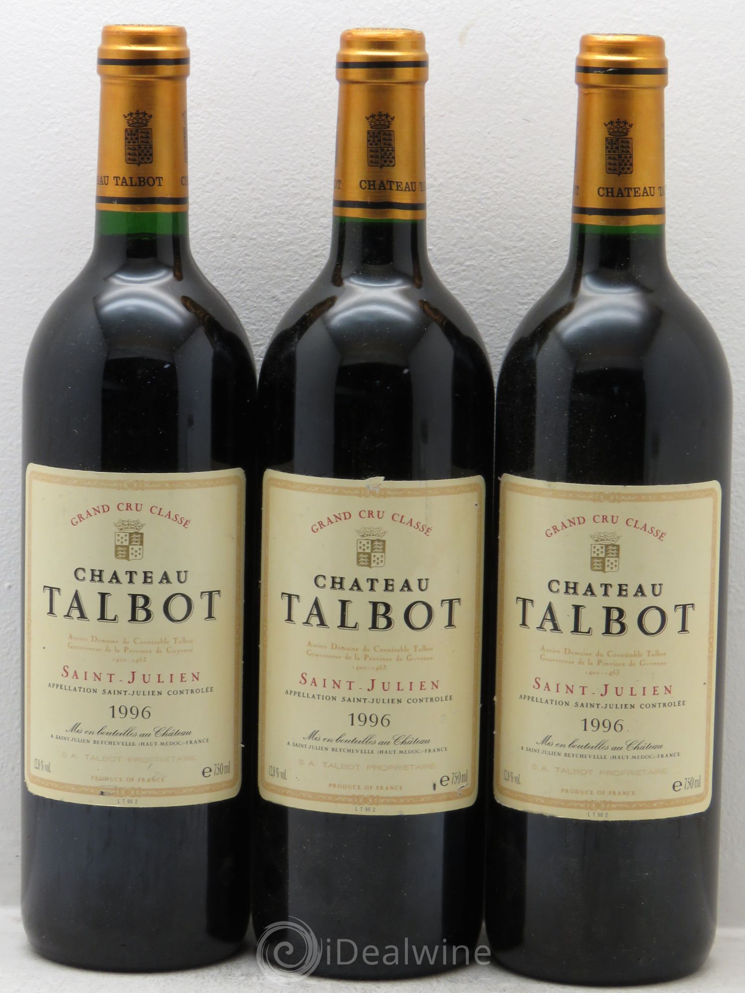 Château Talbot 4ème Grand Cru Classé 1996 - Lot de 3 bouteilles - 0