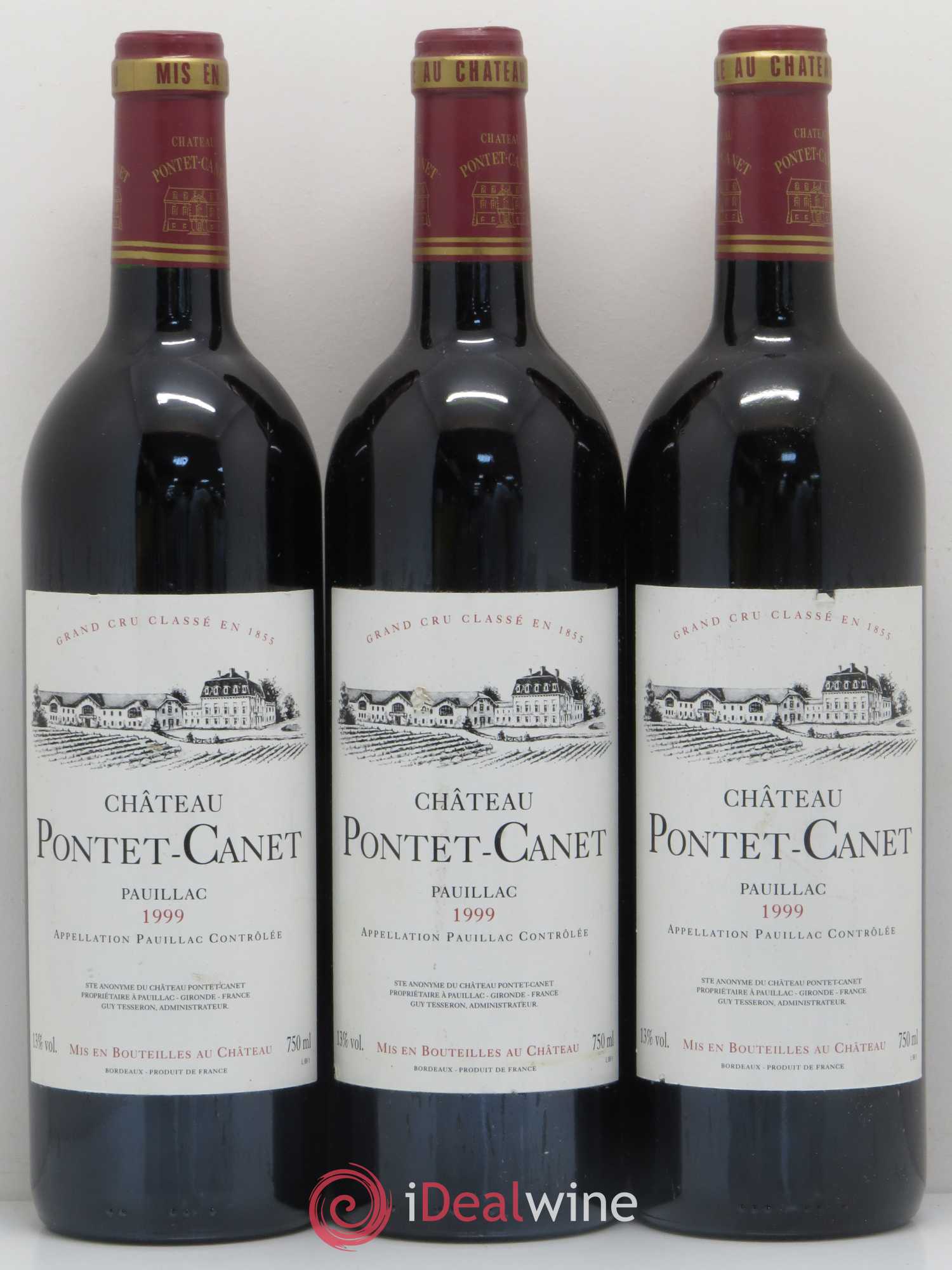Château Pontet Canet 5ème Grand Cru Classé 1999 - Lot de 3 bouteilles - 0