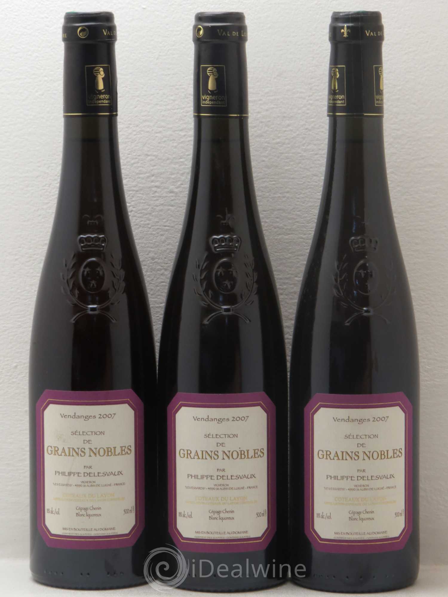 Coteaux du Layon Coteaux Du Layon Selection Grains Nobles Philippe Delesvaux 2007 - Lotto di 3 bottiglie - 0