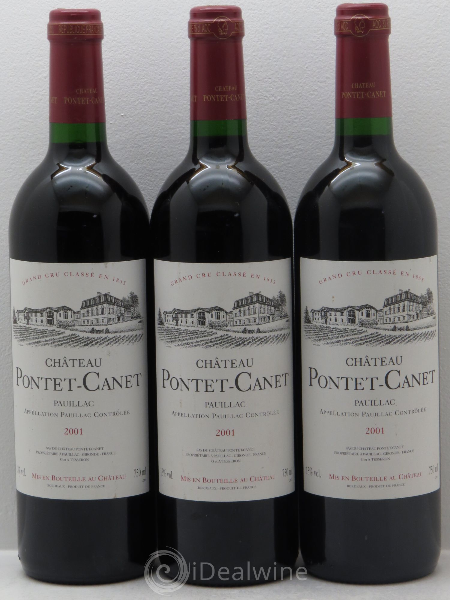 Château Pontet Canet 5ème Grand Cru Classé 2001 - Lot de 3 bouteilles - 0