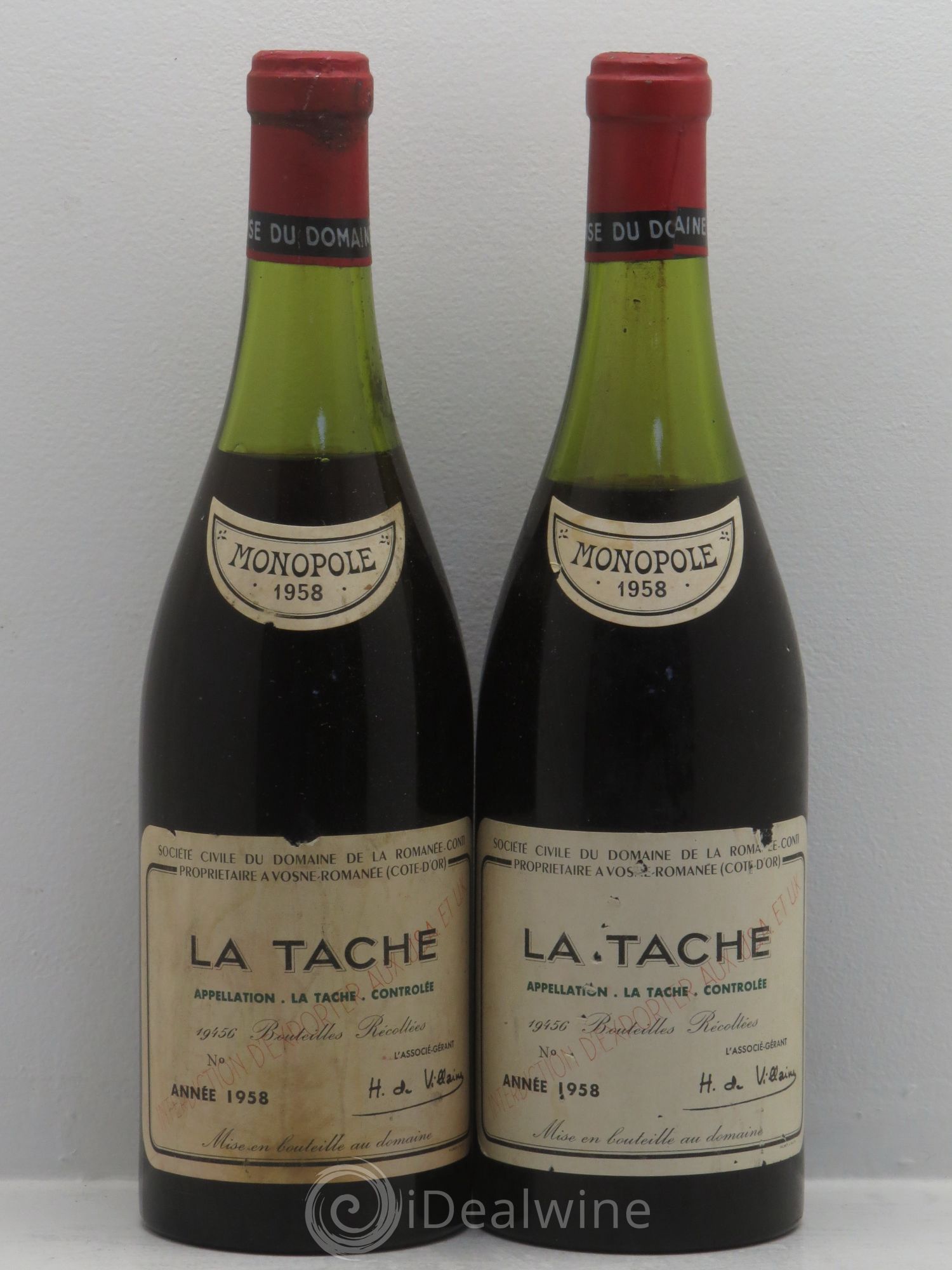 La Tâche Grand Cru Domaine de la Romanée-Conti 1958 - Lot de 2 bouteilles - 0