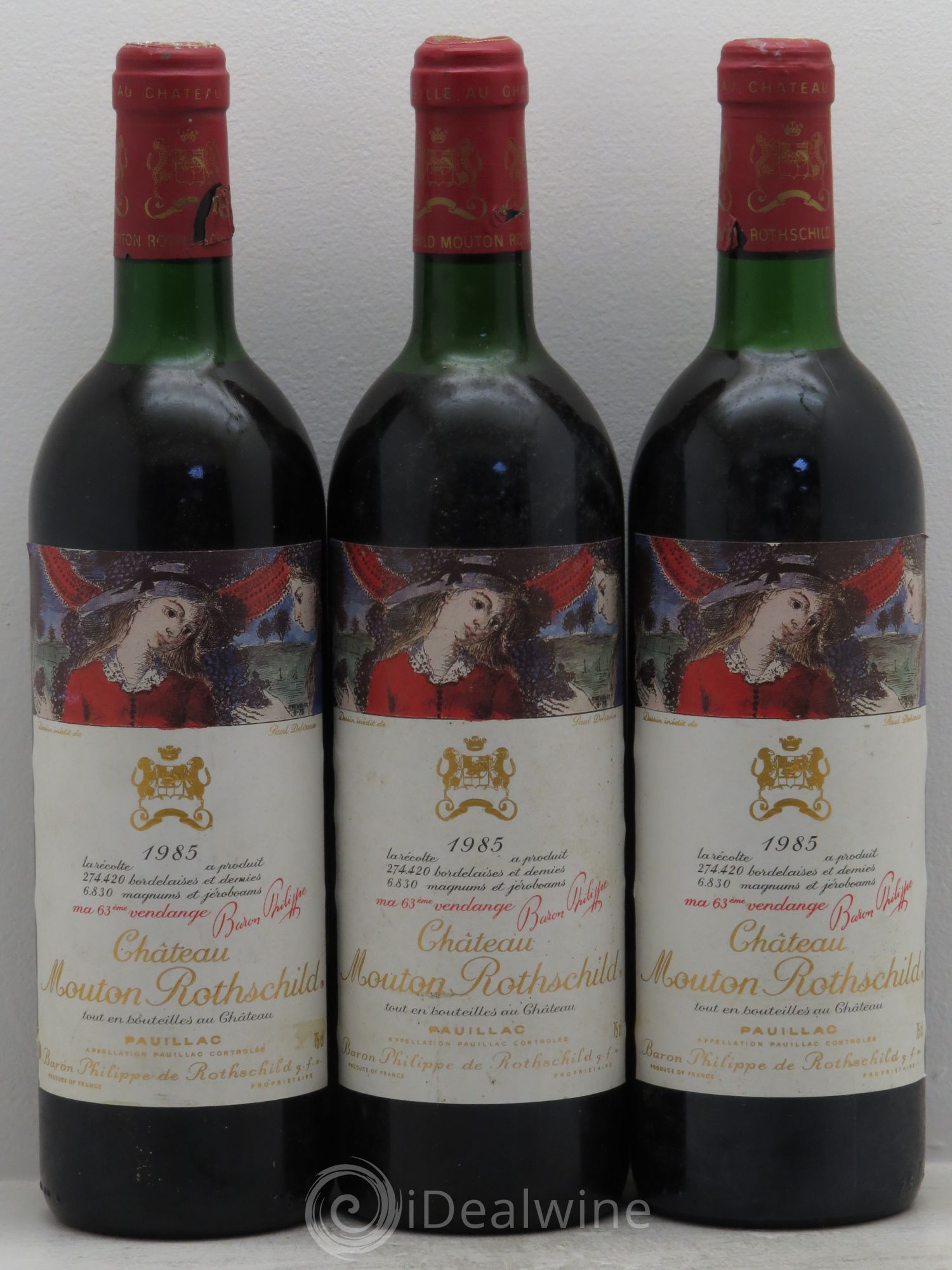 Château Mouton Rothschild 1er Grand Cru Classé 1985 - Lot de 3 bouteilles - 0