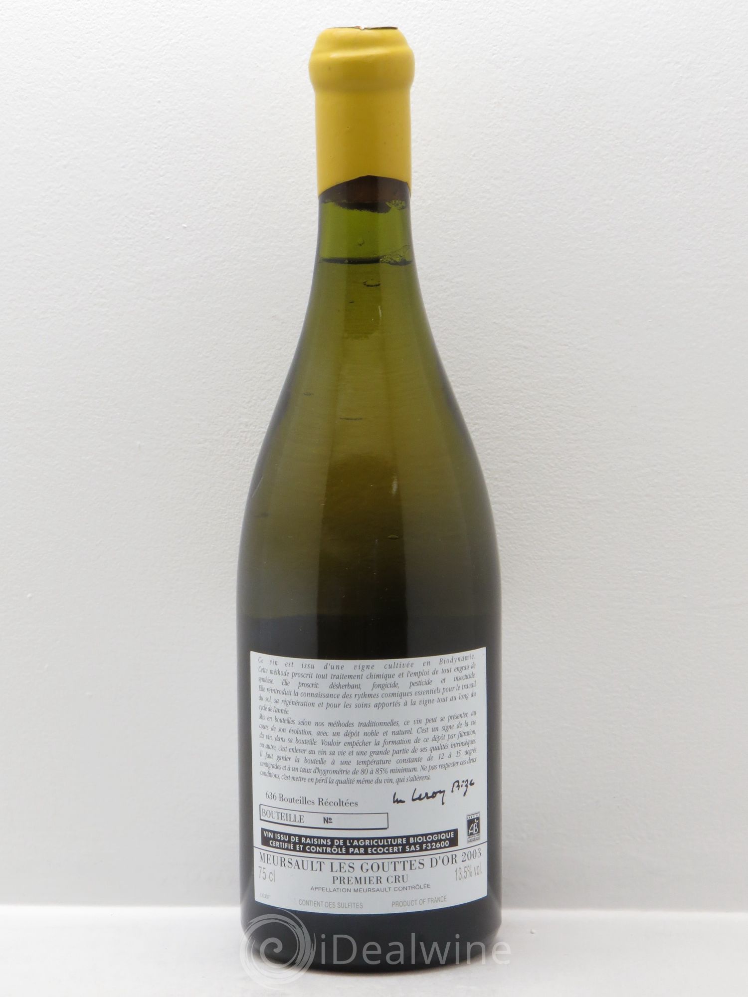 Meursault 1er Cru Domaine Lalou Bize Leroy 2003 - Posten von 1 Flasche - 1