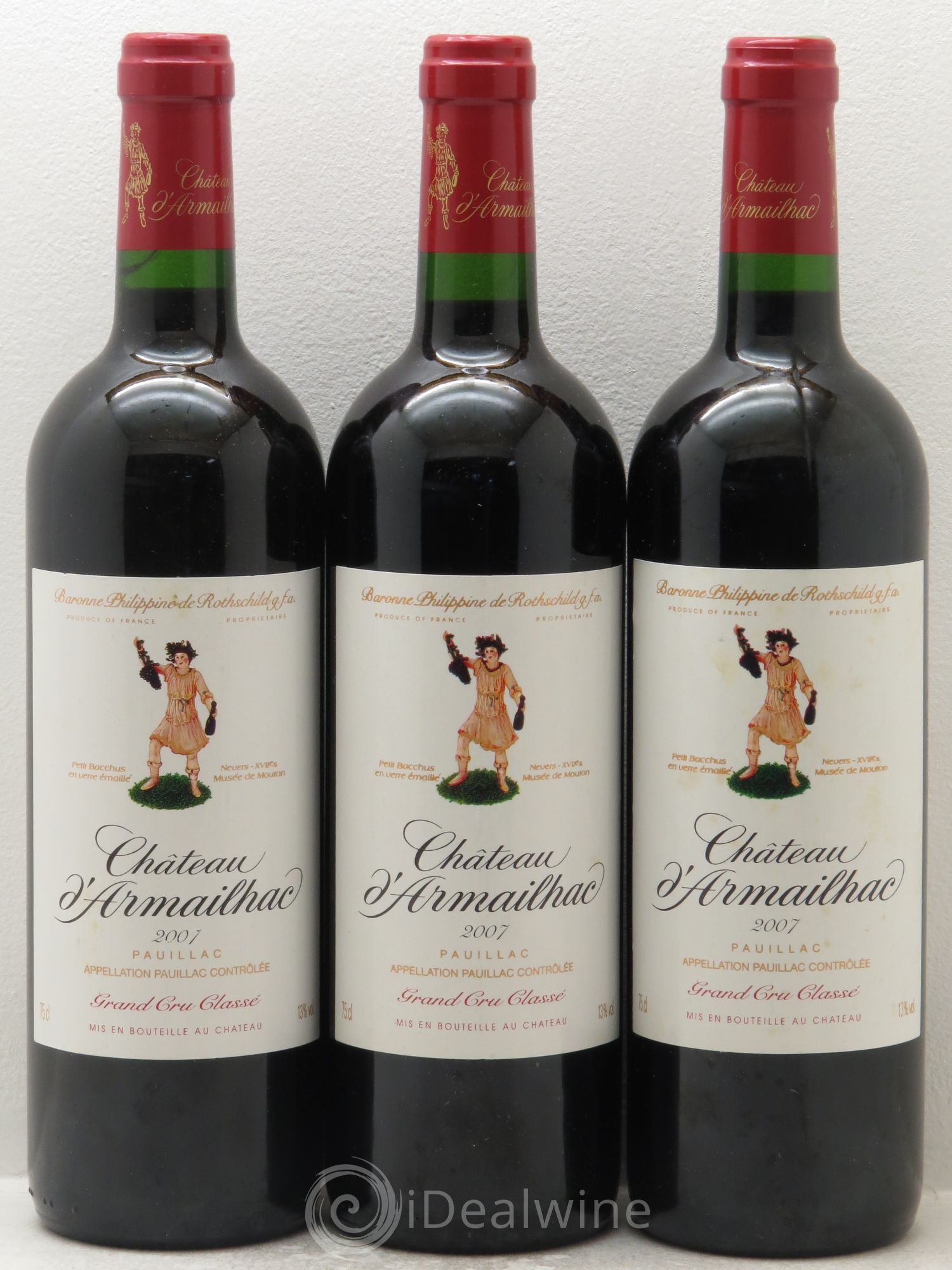 Château d' Armailhac - Mouton Baron(ne) Philippe 5ème Grand Cru Classé 2007 - Lot de 3 bouteilles - 0