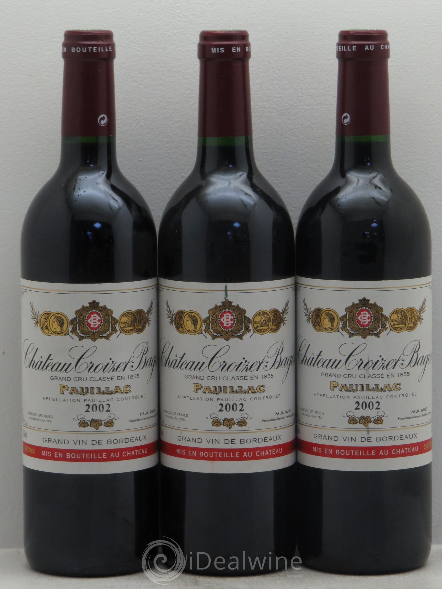 Château Croizet Bages 5ème Grand Cru Classé 2002 - Lot de 3 bouteilles - 0