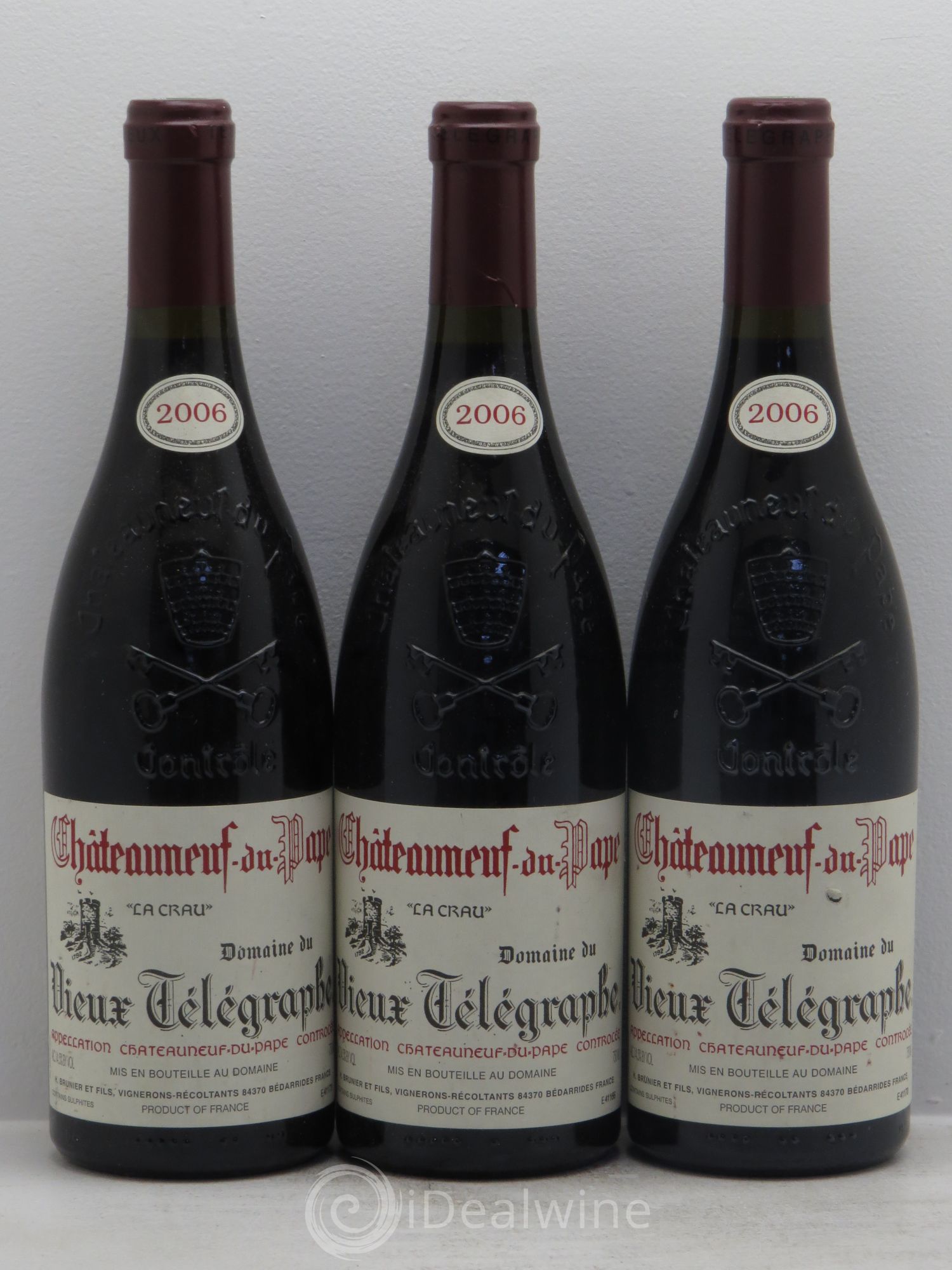Châteauneuf-du-Pape Vieux Télégraphe (Domaine du) Vignobles Brunier La Crau 2006 - Lot de 3 bouteilles - 0
