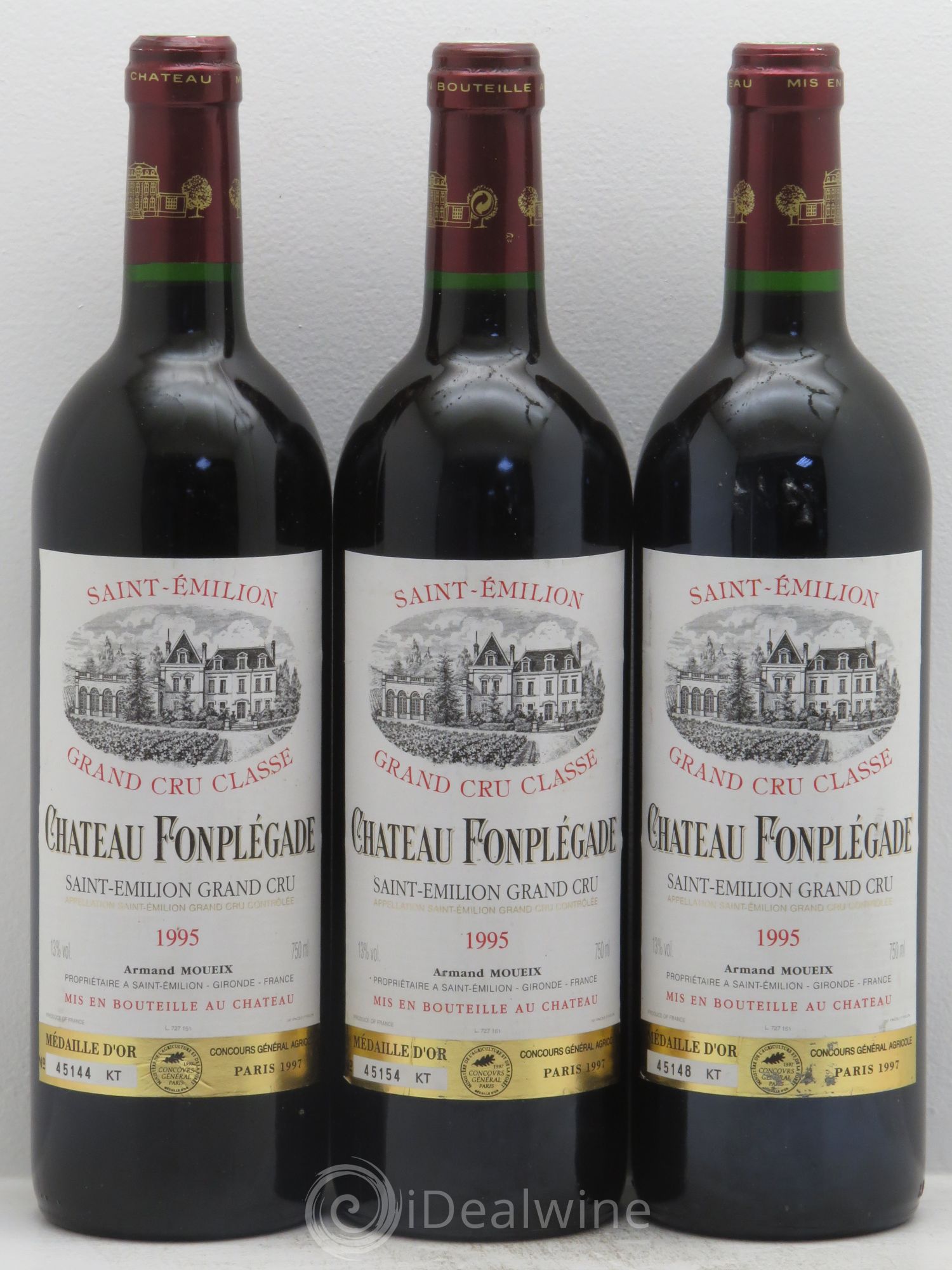 Château Fonplegade Grand Cru Classé 1995 - Lot de 3 bouteilles - 0