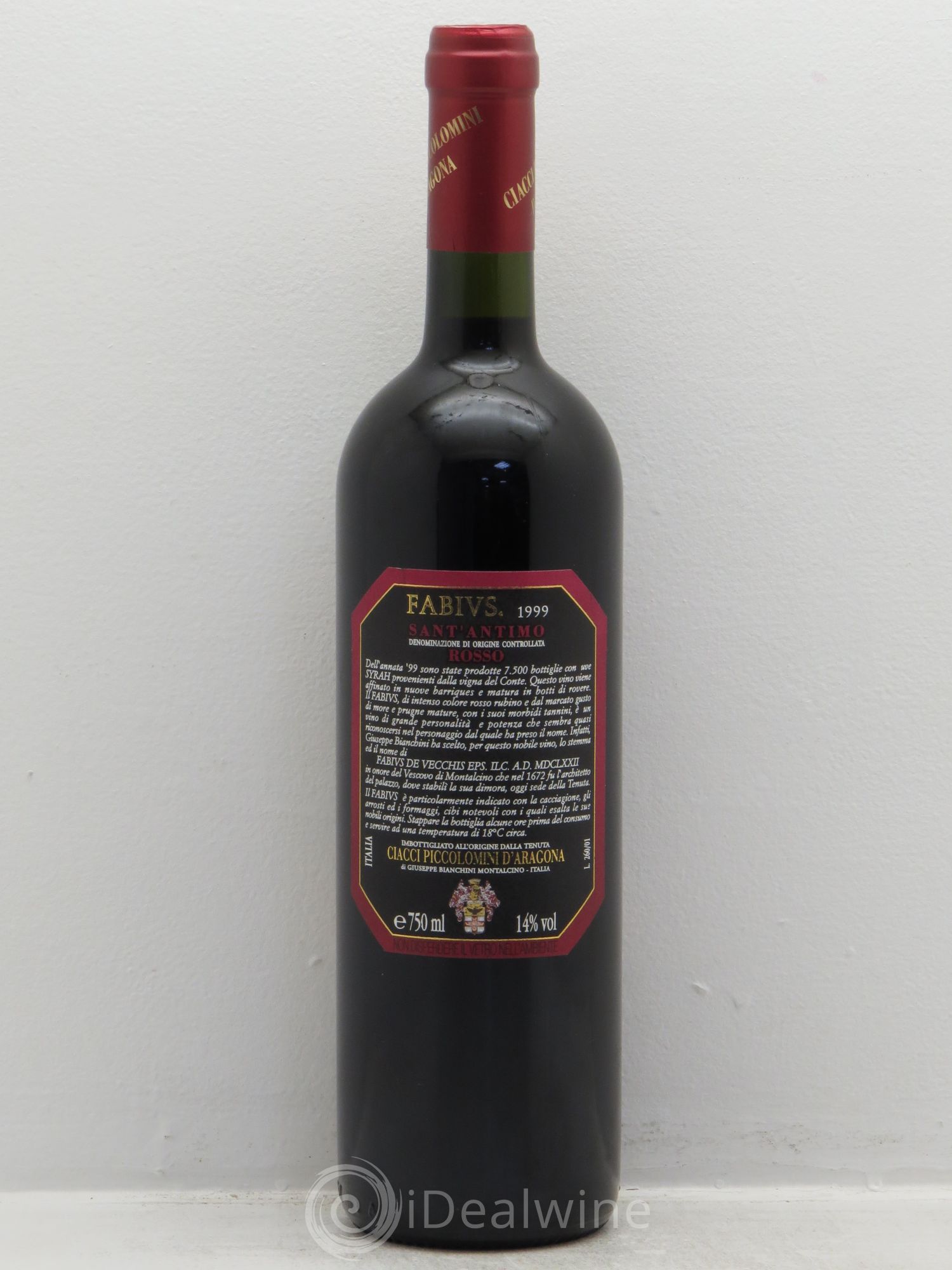 Italie Doc Santantimo Syrah Fabius Ciacci Piccolomono d'Aragona 1999 - Posten von 1 Flasche - 1
